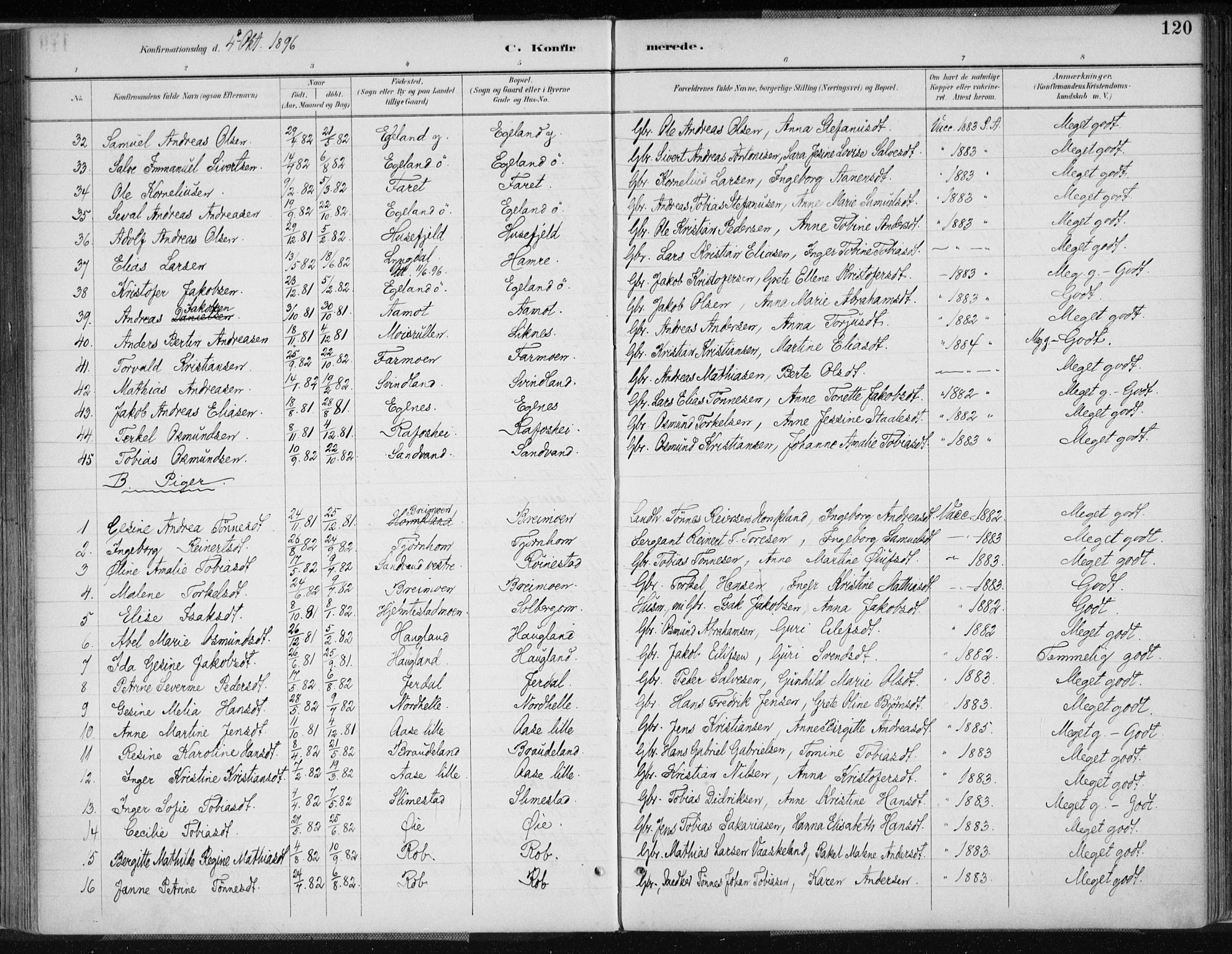 Kvinesdal sokneprestkontor, AV/SAK-1111-0026/F/Fa/Fab/L0008: Parish register (official) no. A 8, 1886-1897, p. 120