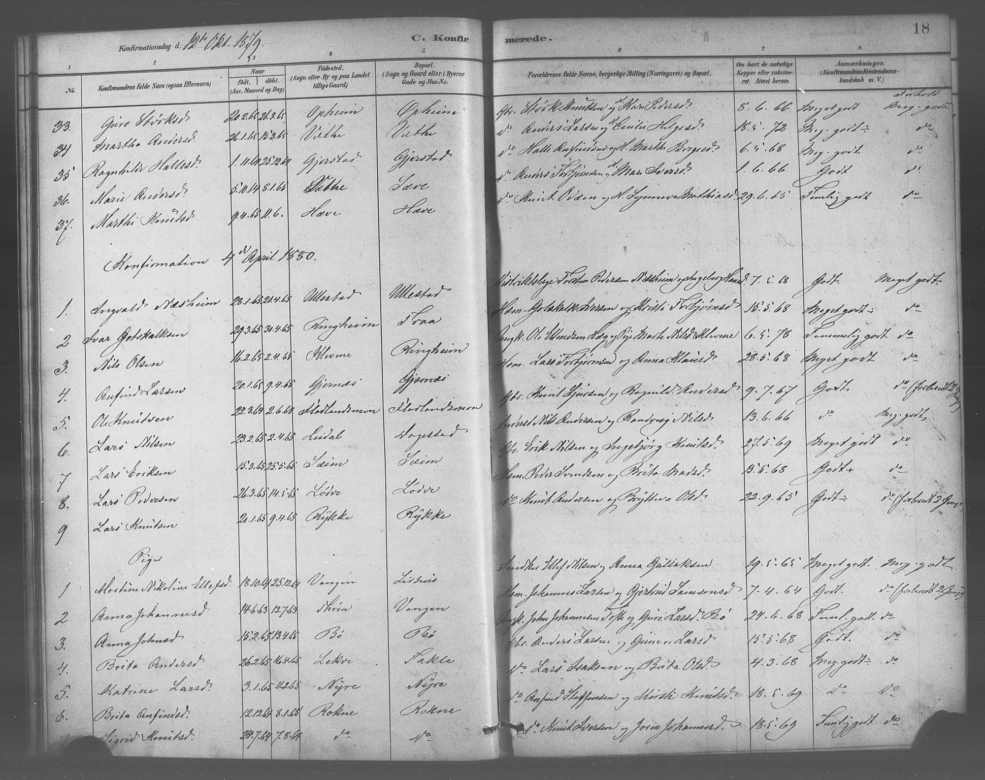 Voss sokneprestembete, SAB/A-79001/H/Haa: Parish register (official) no. B 1, 1877-1899, p. 18