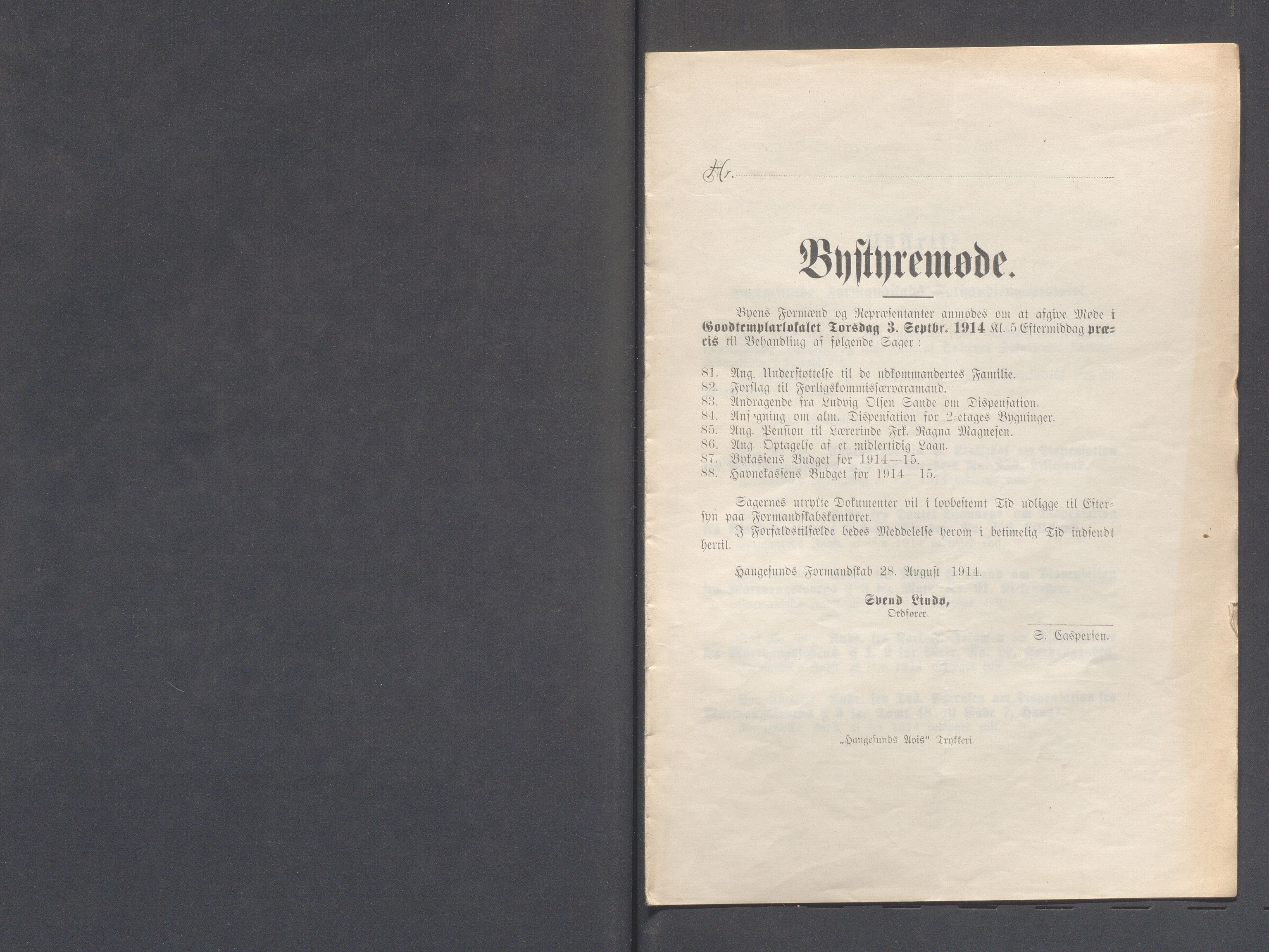 Haugesund kommune - Formannskapet og Bystyret, IKAR/A-740/A/Abb/L0002: Bystyreforhandlinger, 1908-1917, p. 507