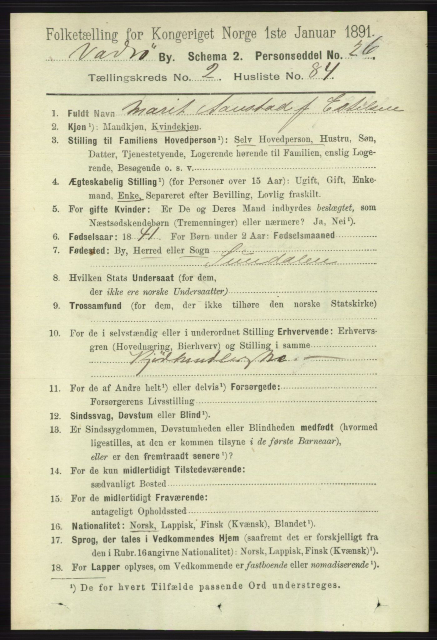 RA, 1891 census for 2003 Vadsø, 1891, p. 1505