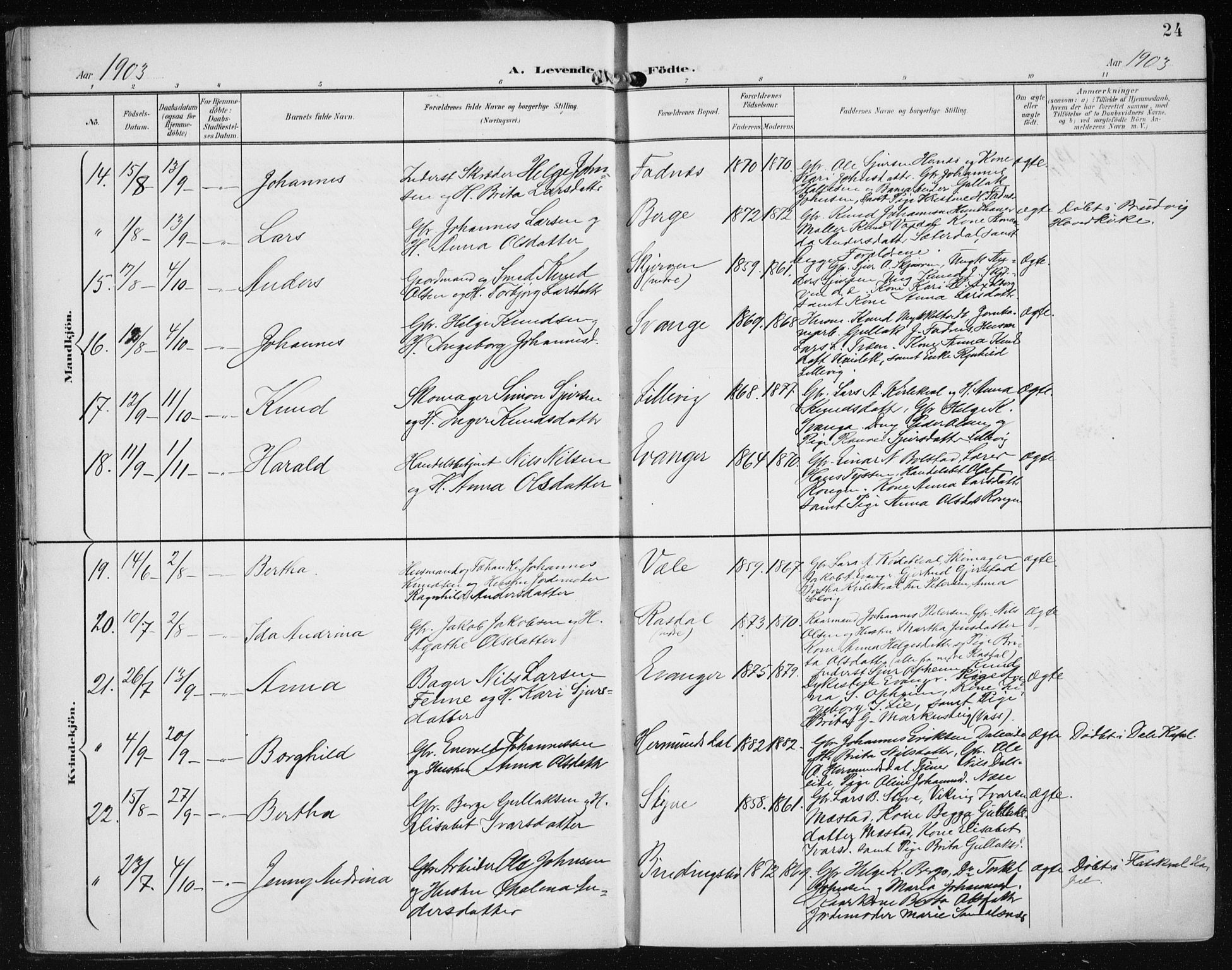 Evanger sokneprestembete, AV/SAB-A-99924: Parish register (official) no. A  3, 1900-1930, p. 24