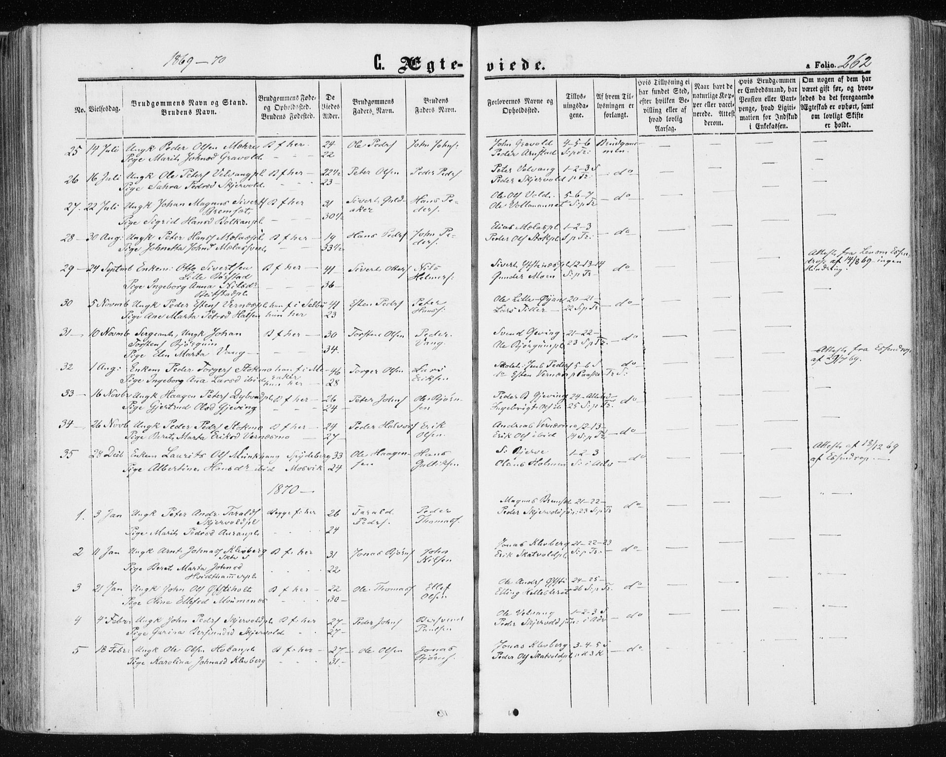 Ministerialprotokoller, klokkerbøker og fødselsregistre - Nord-Trøndelag, AV/SAT-A-1458/709/L0075: Parish register (official) no. 709A15, 1859-1870, p. 262