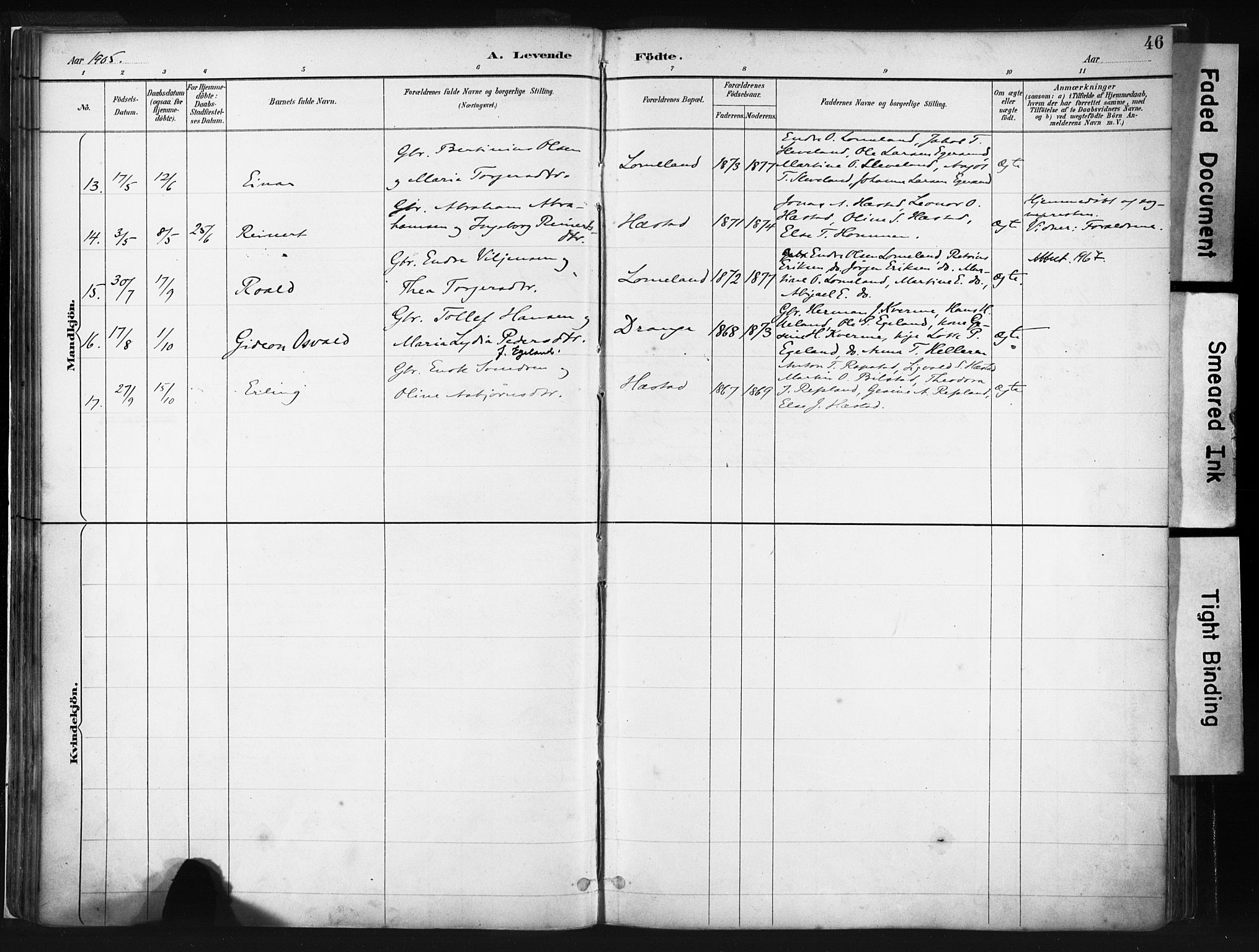 Helleland sokneprestkontor, SAST/A-101810: Parish register (official) no. A 8, 1887-1907, p. 46