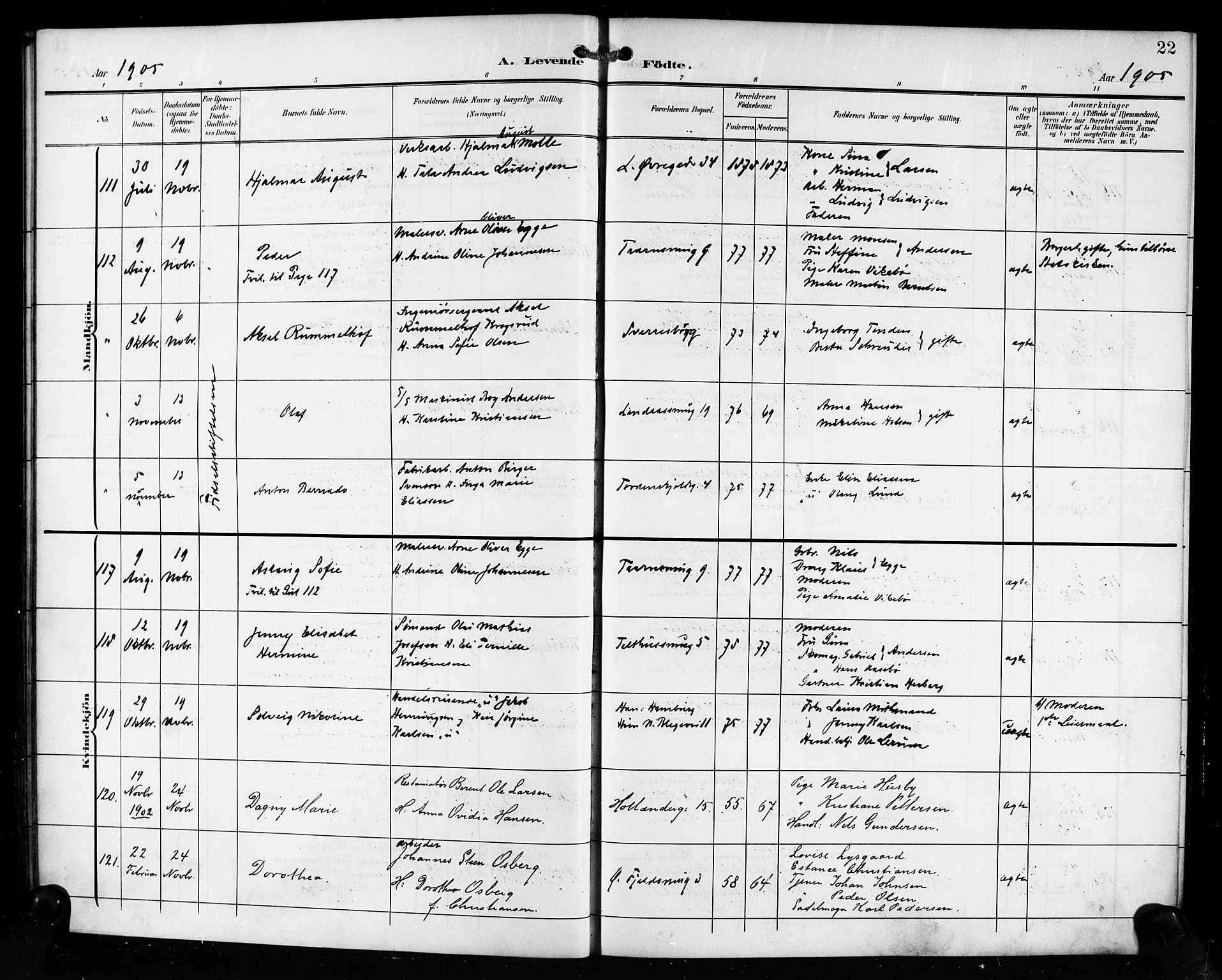 Korskirken sokneprestembete, AV/SAB-A-76101/H/Hab: Parish register (copy) no. B 11, 1905-1916, p. 22