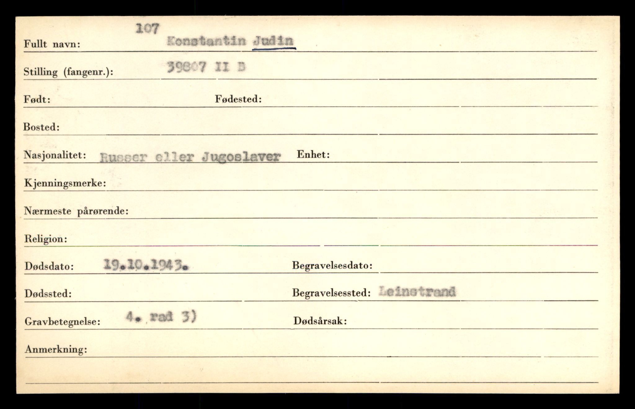 Distriktskontoret for krigsgraver, AV/SAT-A-5030/E/L0005: Kasett/kartotek over falne Britiske og tyske solater, samt andre nasjoners krigsgraver, 1945, p. 1219