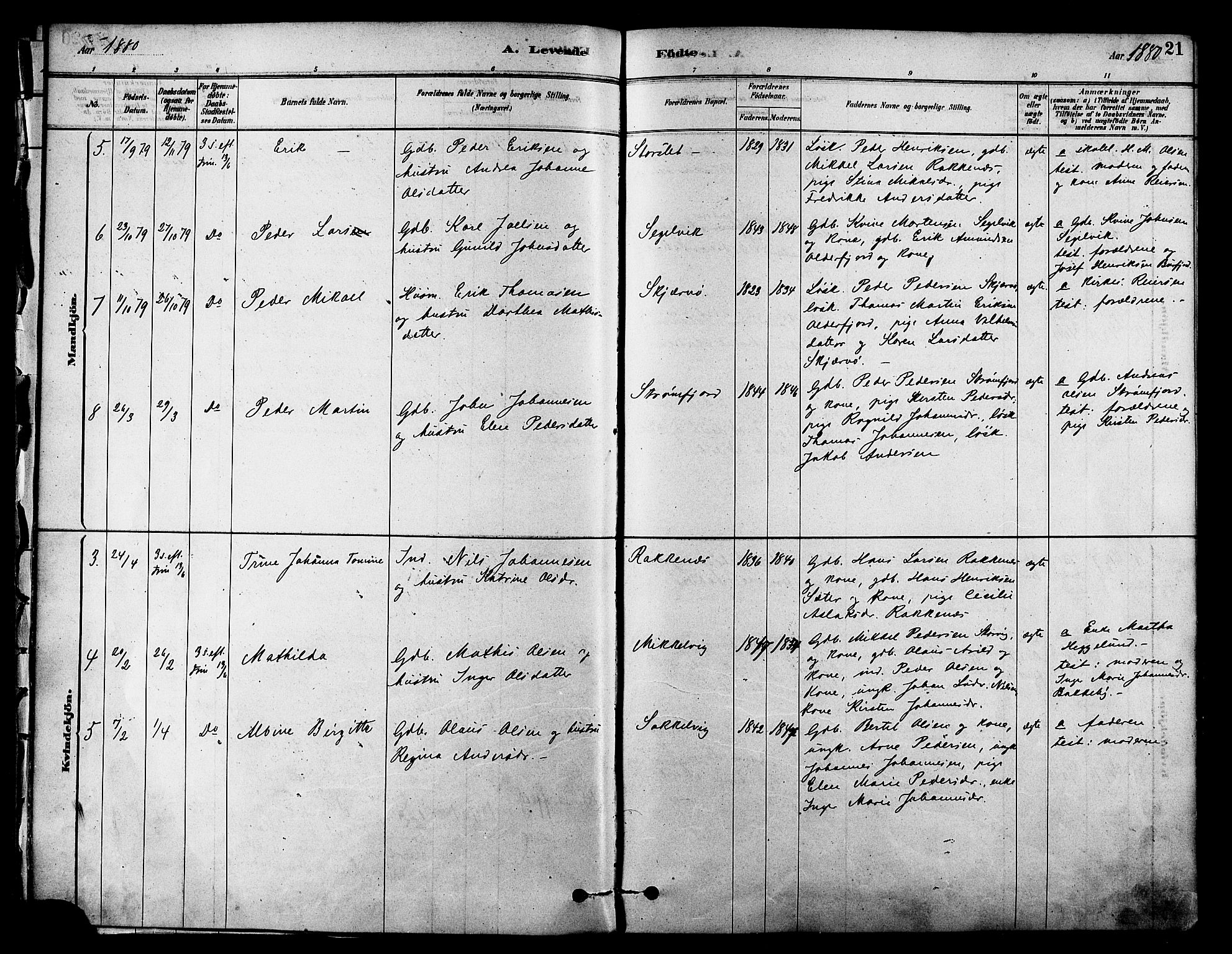 Skjervøy sokneprestkontor, AV/SATØ-S-1300/H/Ha/Haa/L0009kirke: Parish register (official) no. 9, 1878-1887, p. 21