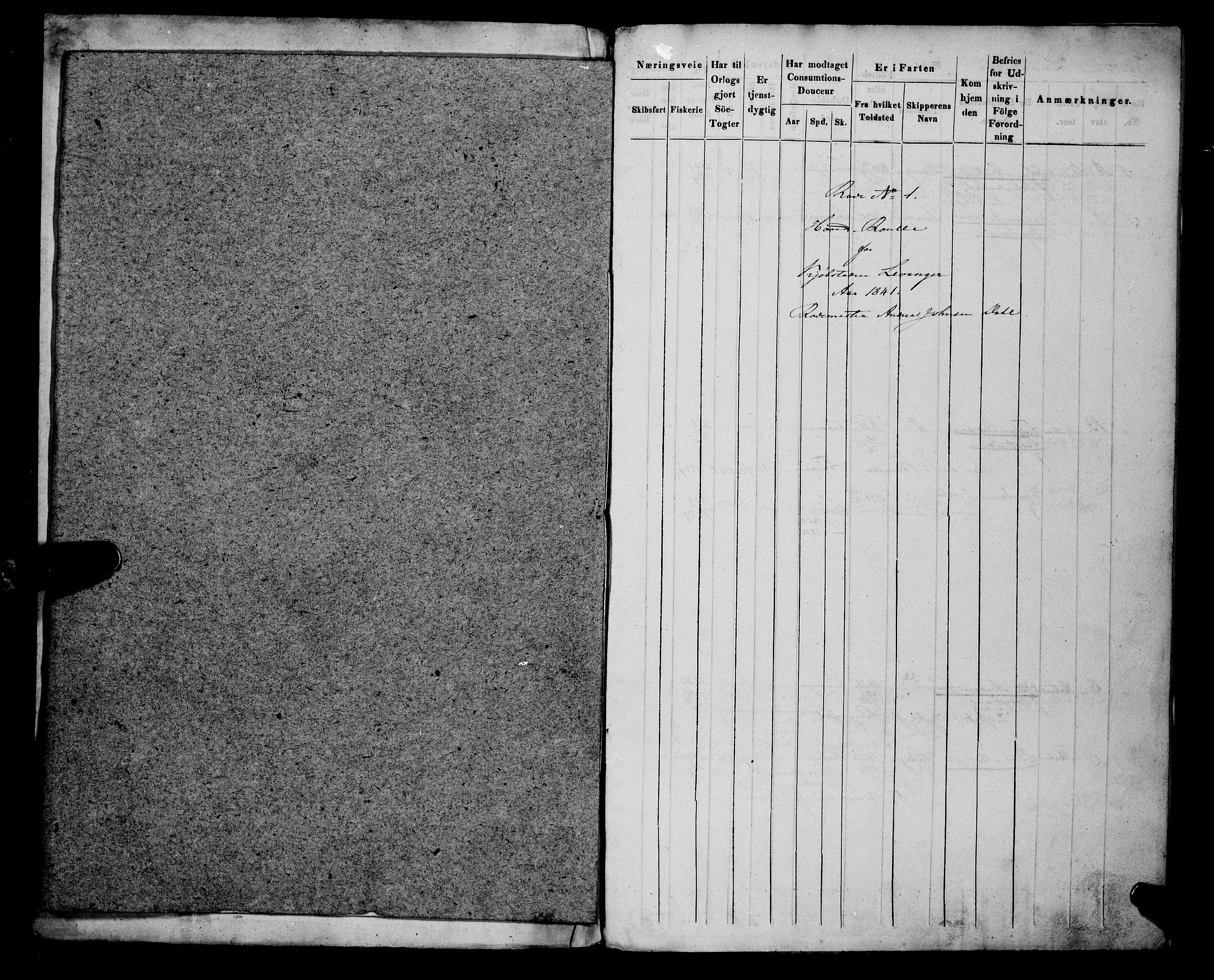 Sjøinnrulleringen - Trondhjemske distrikt, SAT/A-5121/01/L0312/0001: -- / Hovedrulle, ungdomsrulle og ekstrarulle for Levanger krets, 1841-1849