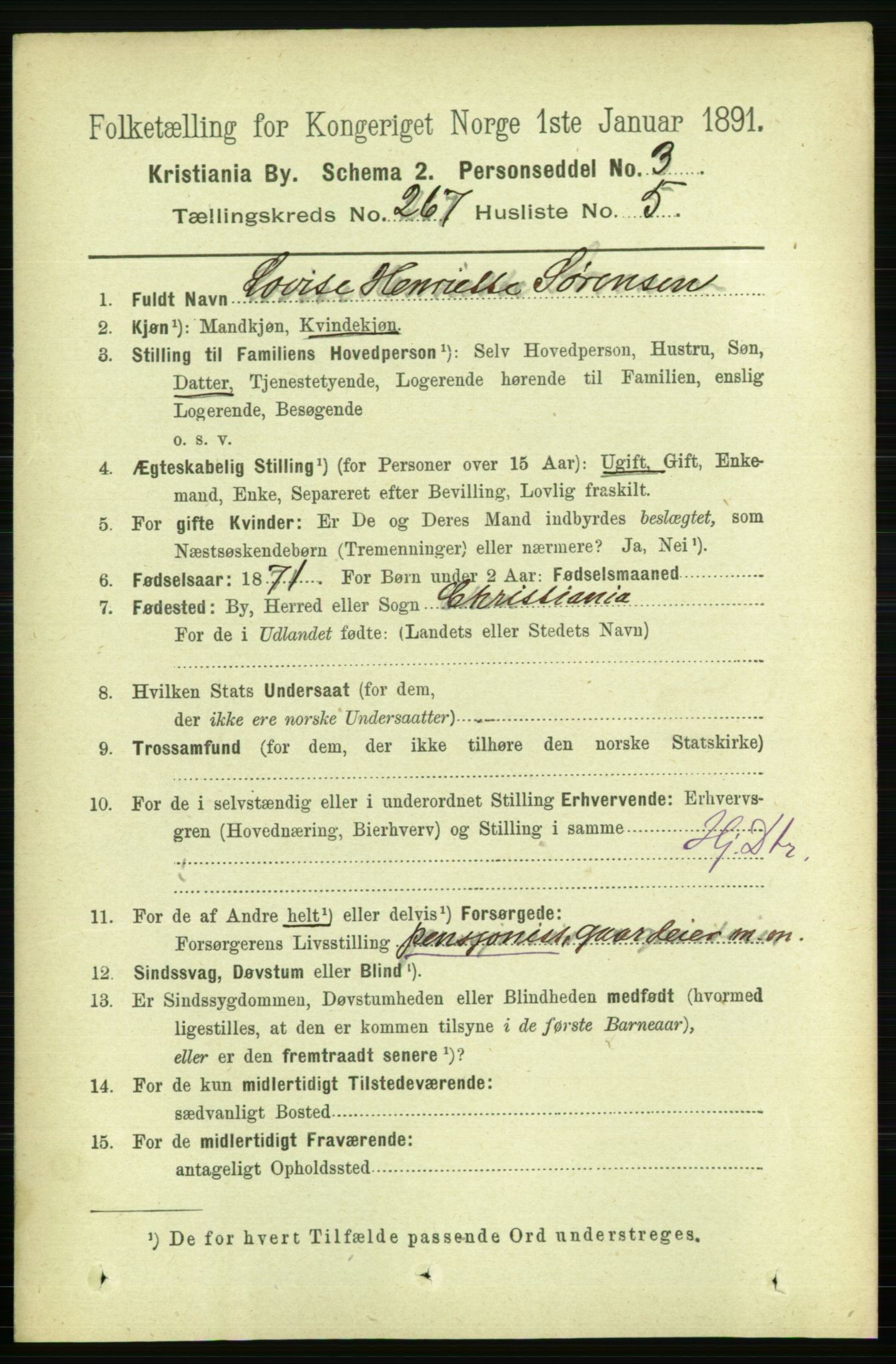 RA, 1891 census for 0301 Kristiania, 1891, p. 161567