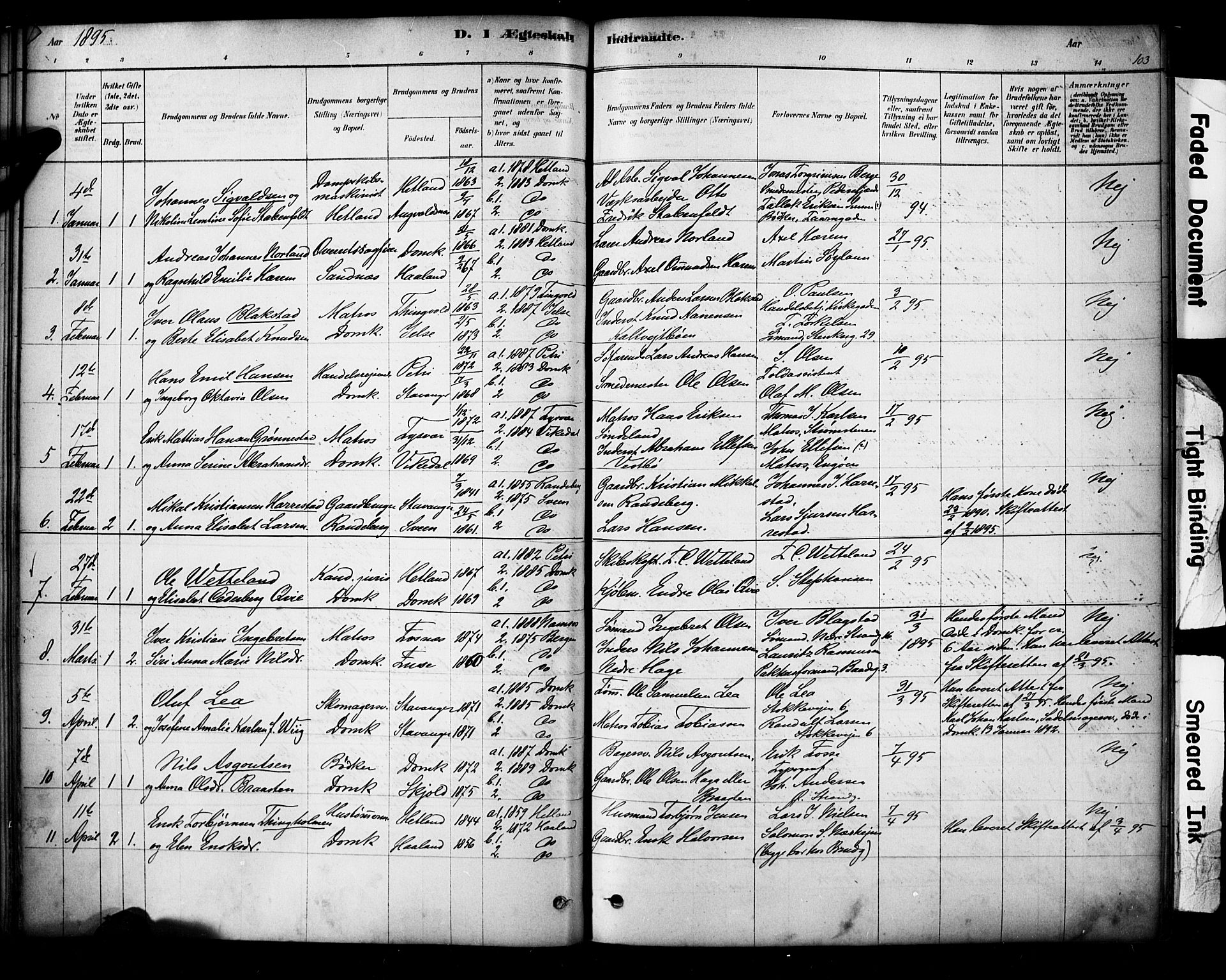 Domkirken sokneprestkontor, SAST/A-101812/001/30/30BA/L0029: Parish register (official) no. A 28, 1878-1904, p. 103