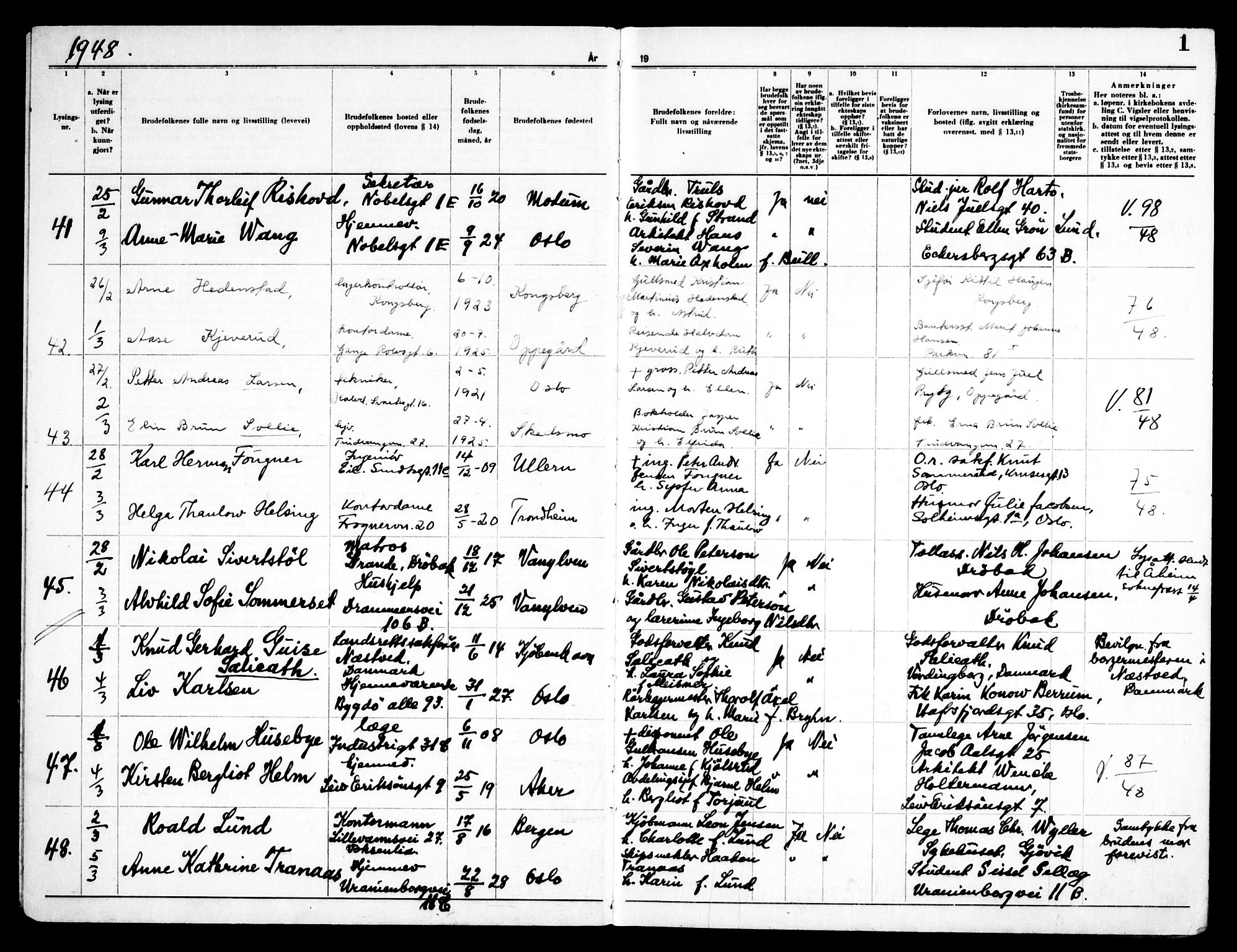Frogner prestekontor Kirkebøker, SAO/A-10886/H/Ha/L0010: Banns register no. 10, 1948-1951, p. 1
