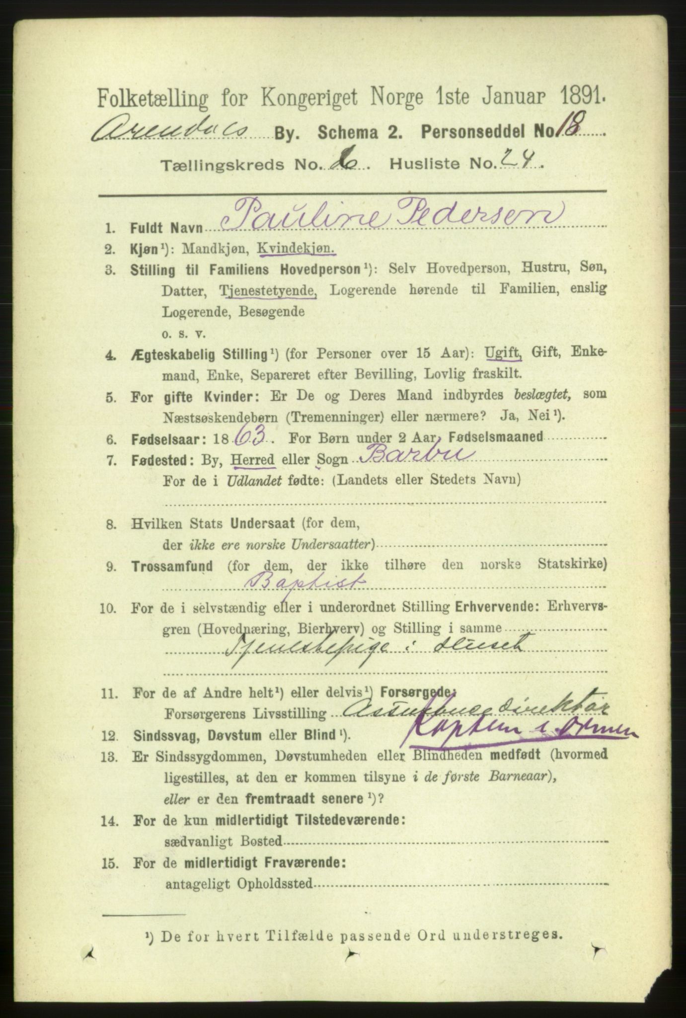 RA, 1891 census for 0903 Arendal, 1891, p. 2404