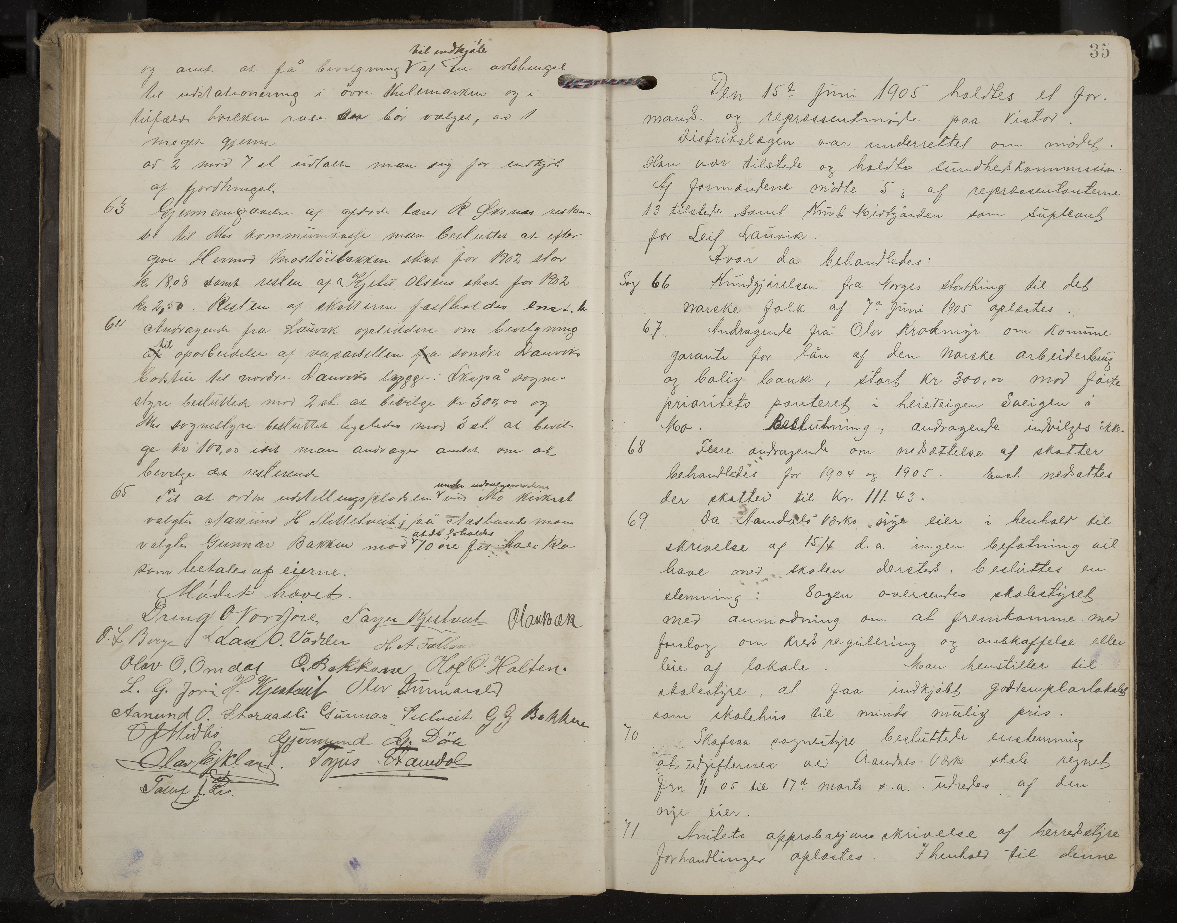 Mo formannskap og sentraladministrasjon, IKAK/0832021/A/L0004: Møtebok, 1903-1915, p. 35