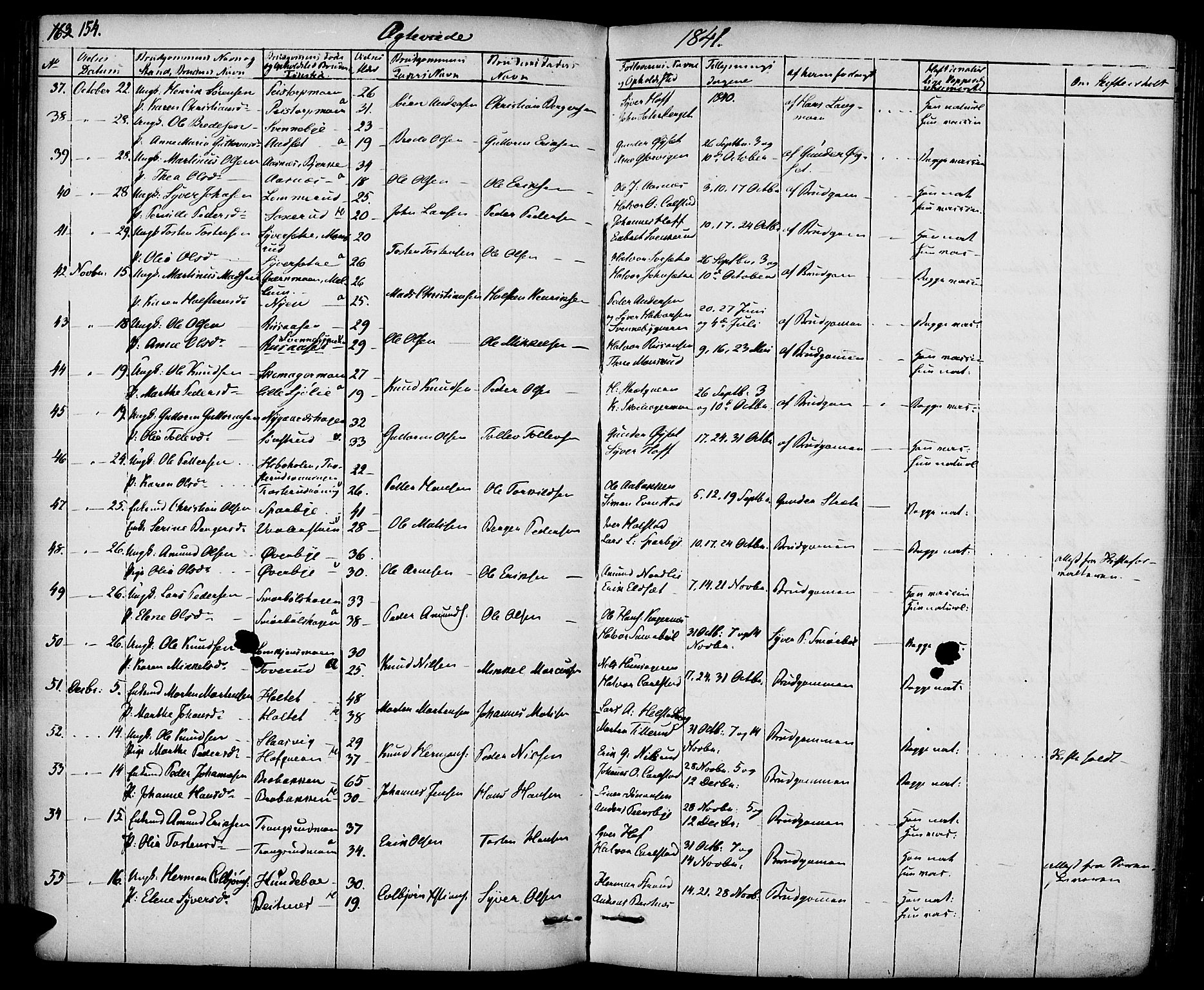 Hof prestekontor, AV/SAH-PREST-038/H/Ha/Haa/L0007: Parish register (official) no. 7, 1841-1848, p. 154