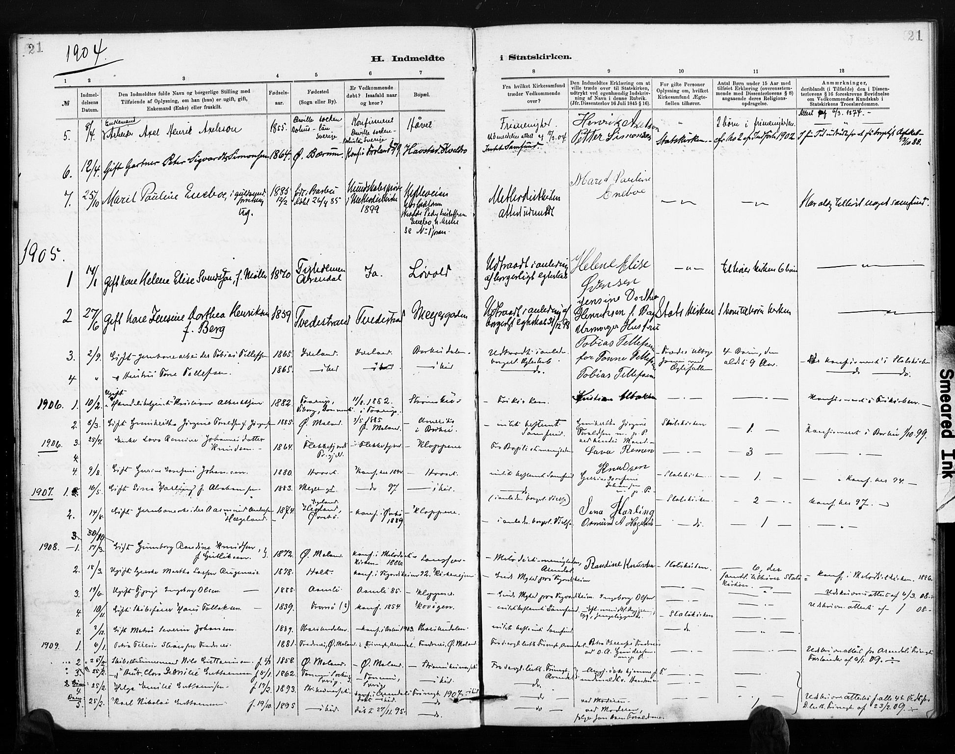 Barbu sokneprestkontor, AV/SAK-1111-0003/F/Fa/L0004: Parish register (official) no. A 4, 1883-1909, p. 21