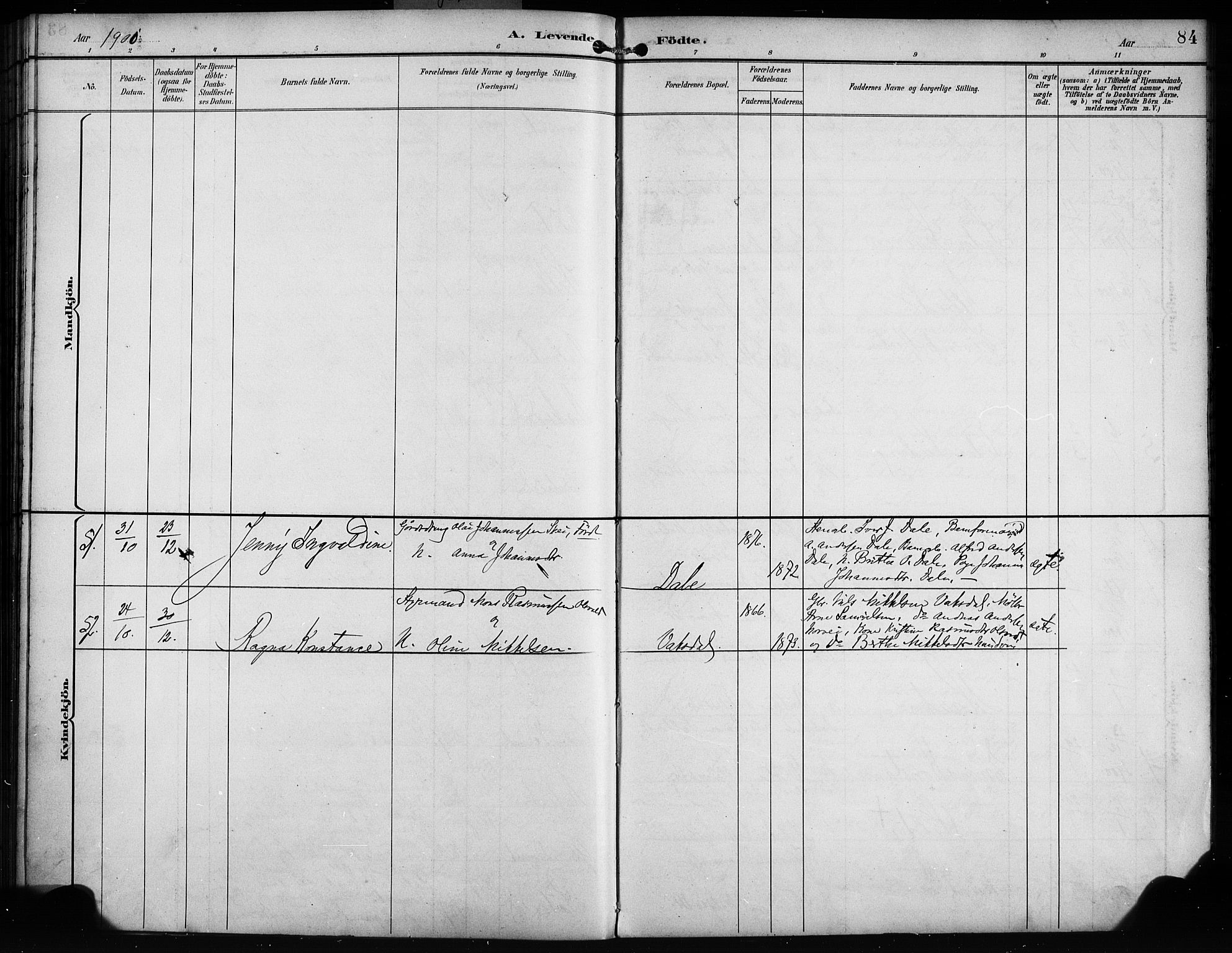Bruvik Sokneprestembete, AV/SAB-A-74701/H/Haa: Parish register (official) no. B 2, 1893-1903, p. 84