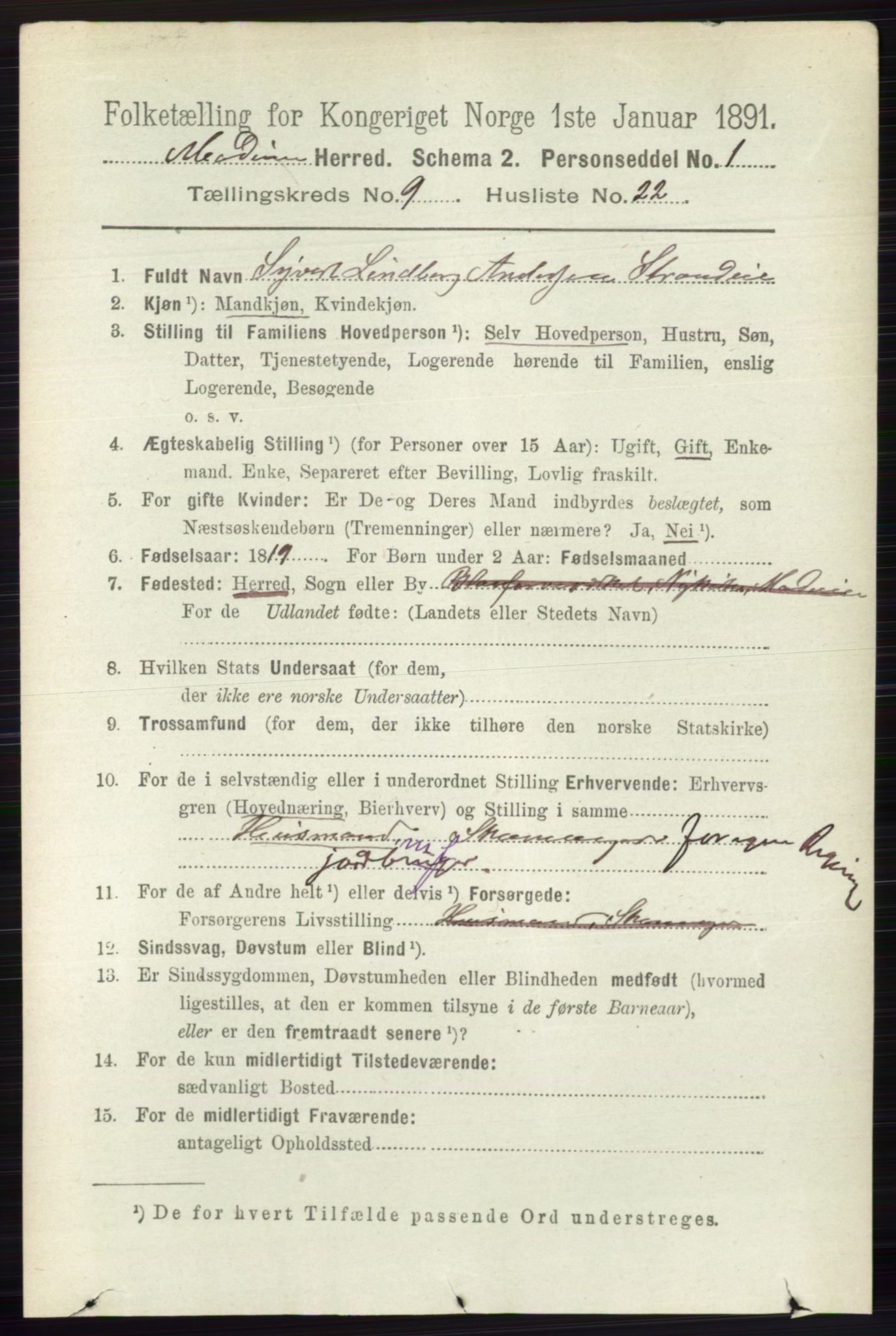 RA, 1891 census for 0623 Modum, 1891, p. 3587