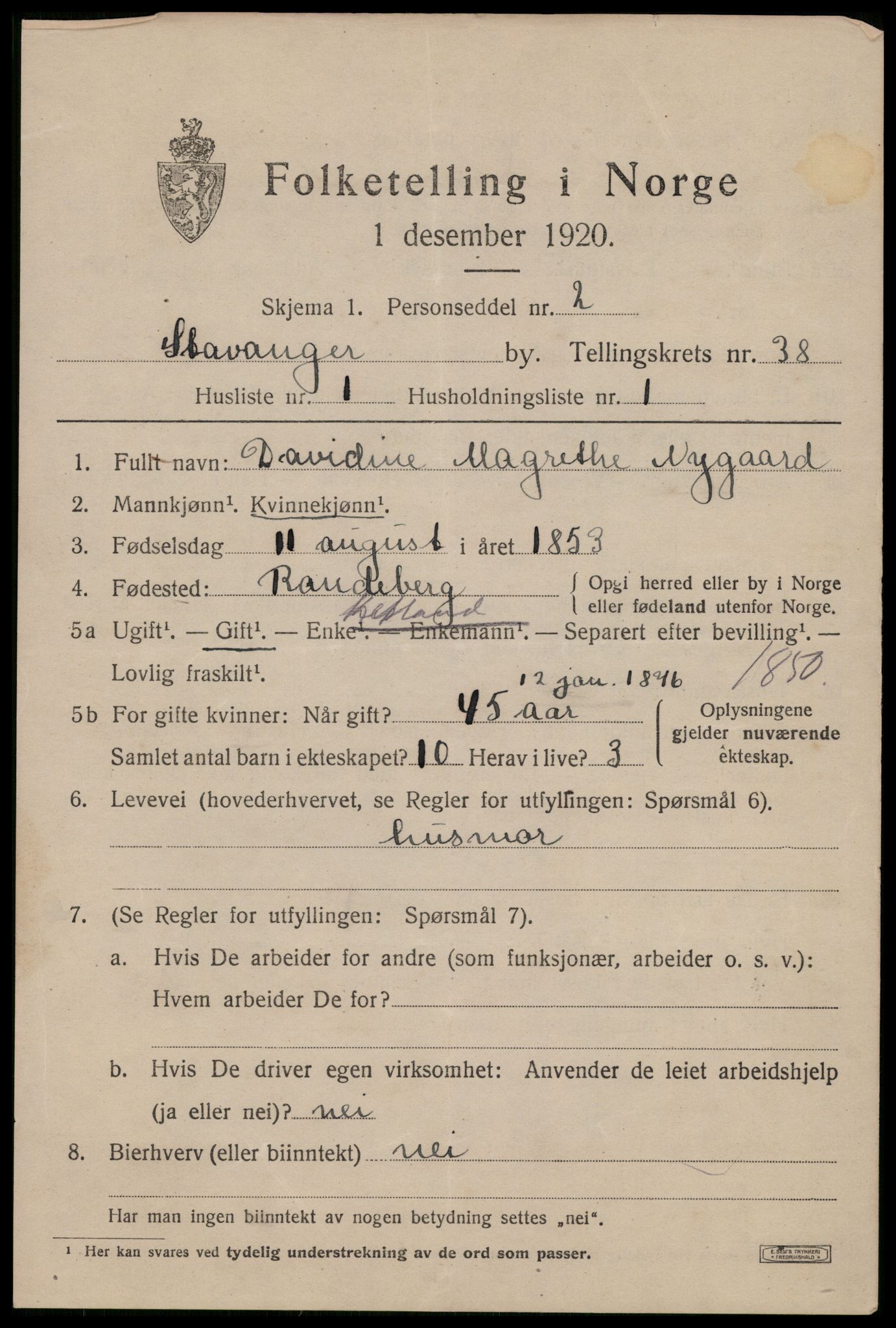 SAST, 1920 census for Stavanger, 1920, p. 99242