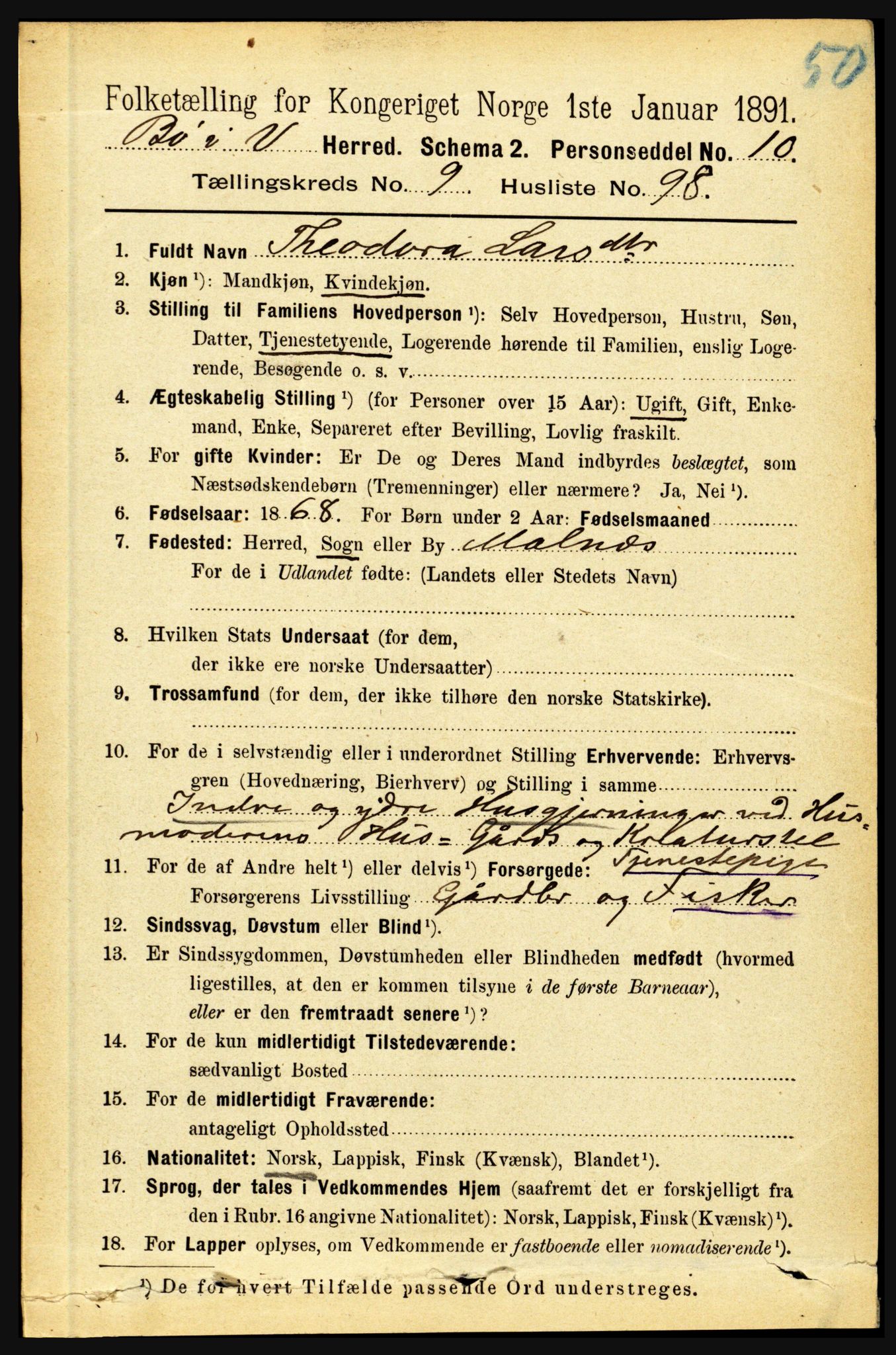 RA, 1891 census for 1867 Bø, 1891, p. 3981