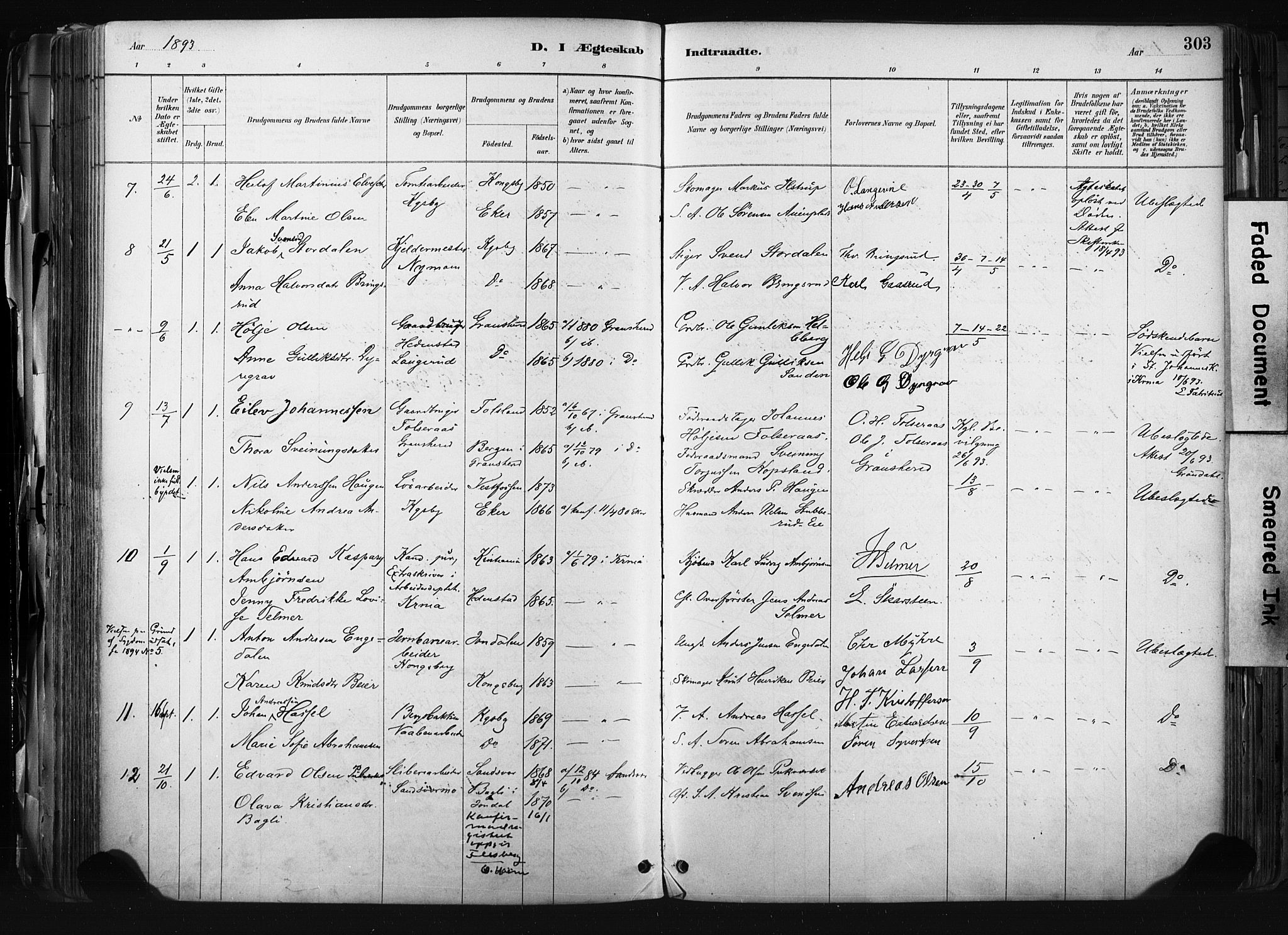 Kongsberg kirkebøker, SAKO/A-22/F/Fb/L0002: Parish register (official) no. II 2, 1886-1896, p. 303