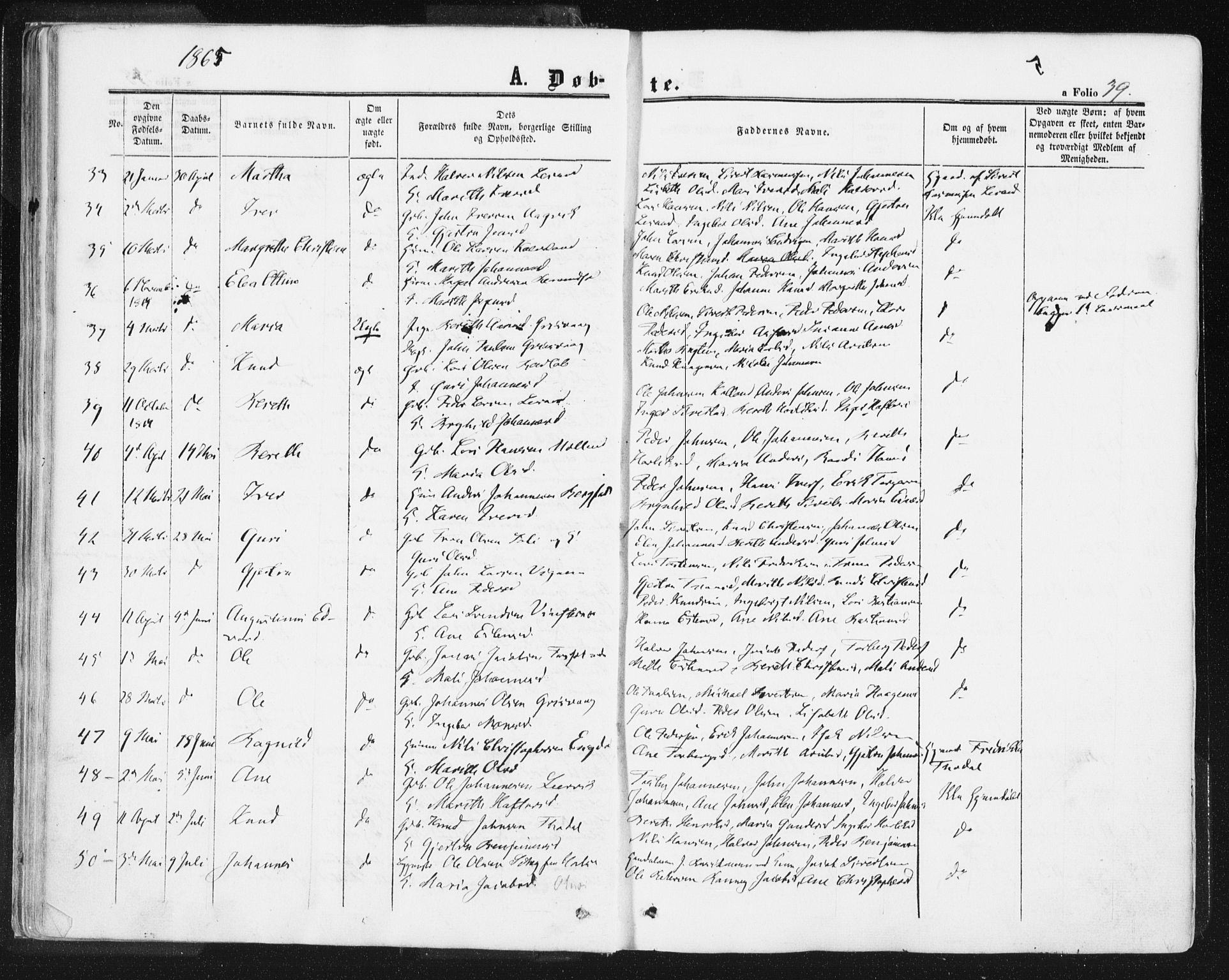 Ministerialprotokoller, klokkerbøker og fødselsregistre - Møre og Romsdal, SAT/A-1454/578/L0905: Parish register (official) no. 578A04, 1859-1877, p. 39