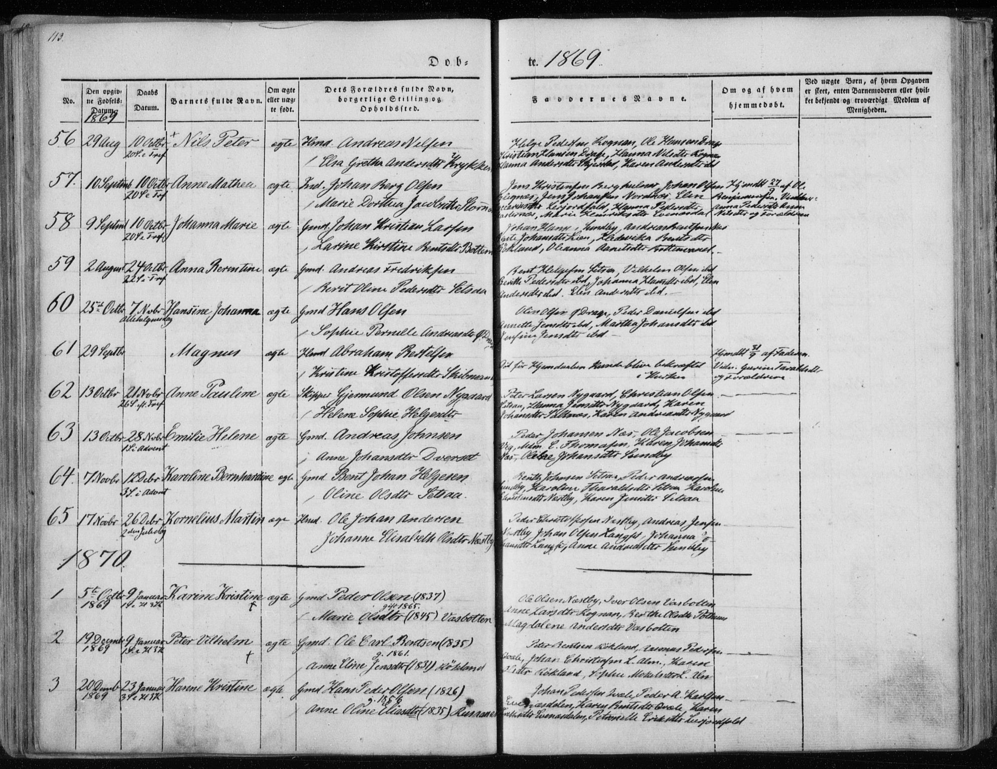 Ministerialprotokoller, klokkerbøker og fødselsregistre - Nordland, SAT/A-1459/847/L0666: Parish register (official) no. 847A06, 1842-1871, p. 113