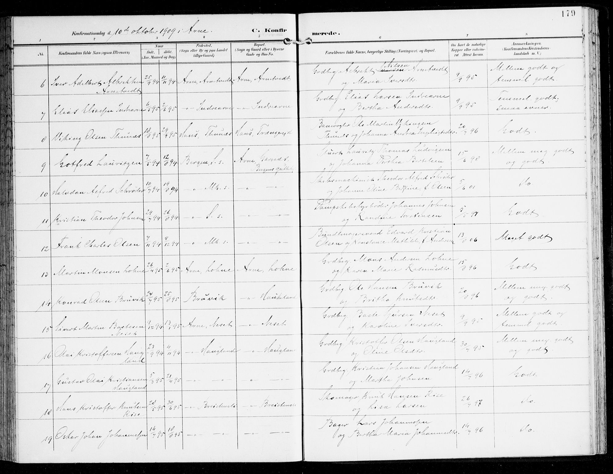 Haus sokneprestembete, AV/SAB-A-75601/H/Haa: Parish register (official) no. D 2, 1899-1912, p. 179