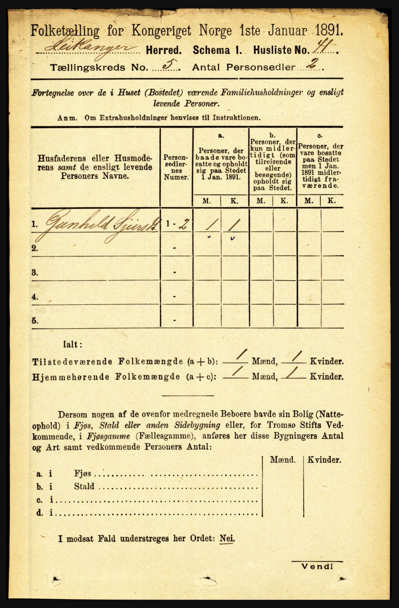 RA, 1891 census for 1419 Leikanger, 1891, p. 868