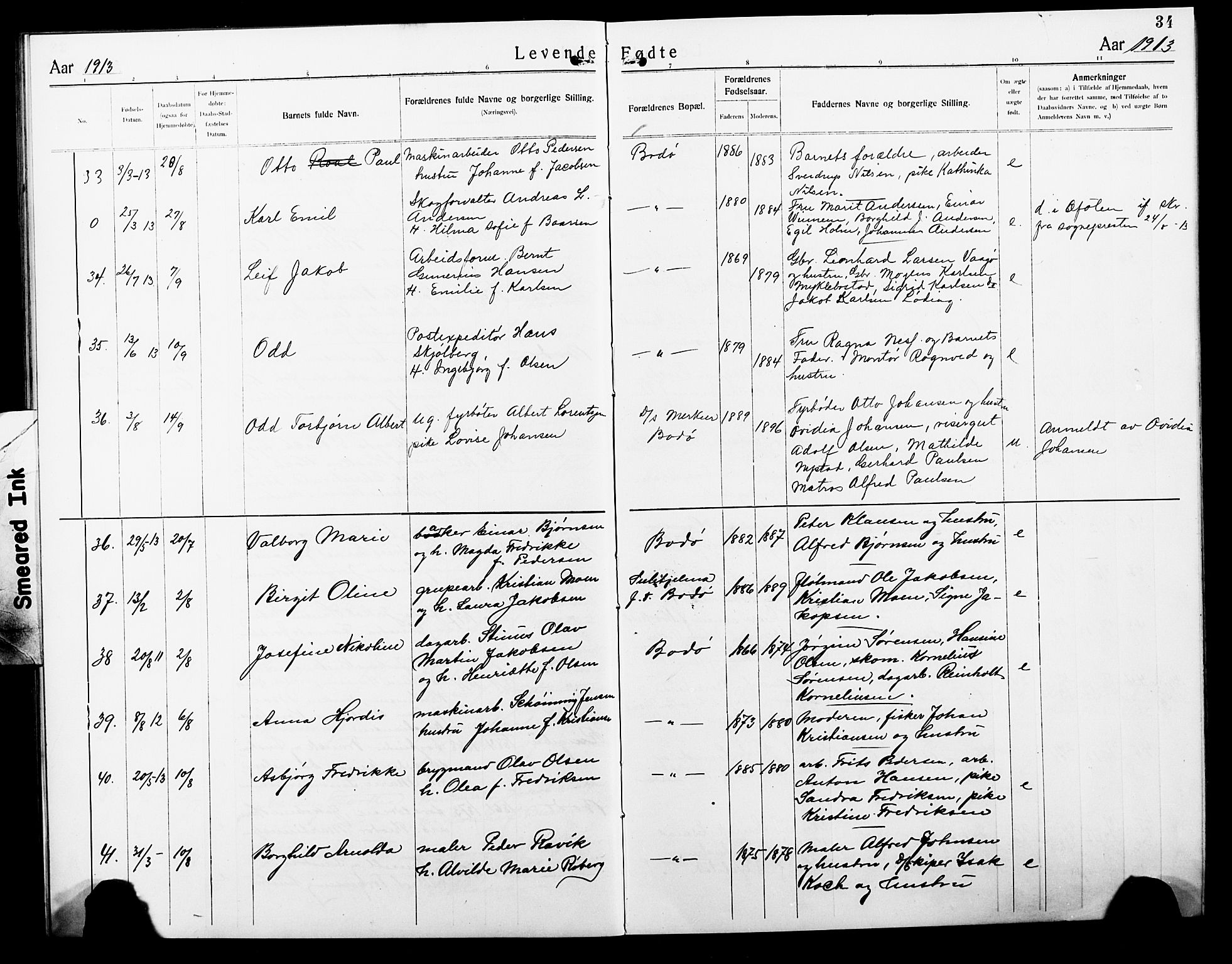 Ministerialprotokoller, klokkerbøker og fødselsregistre - Nordland, AV/SAT-A-1459/801/L0034: Parish register (copy) no. 801C09, 1910-1922, p. 34