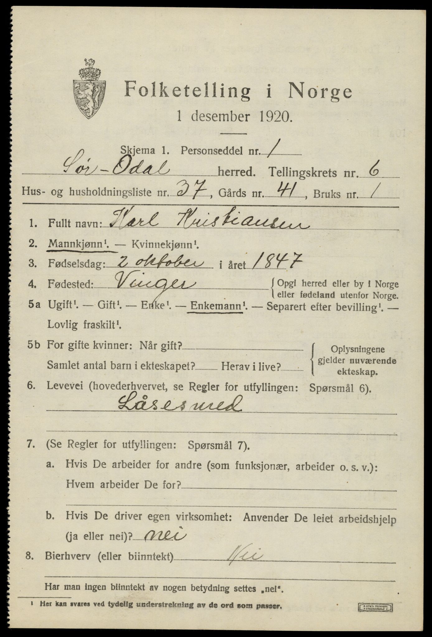 SAH, 1920 census for Sør-Odal, 1920, p. 7199