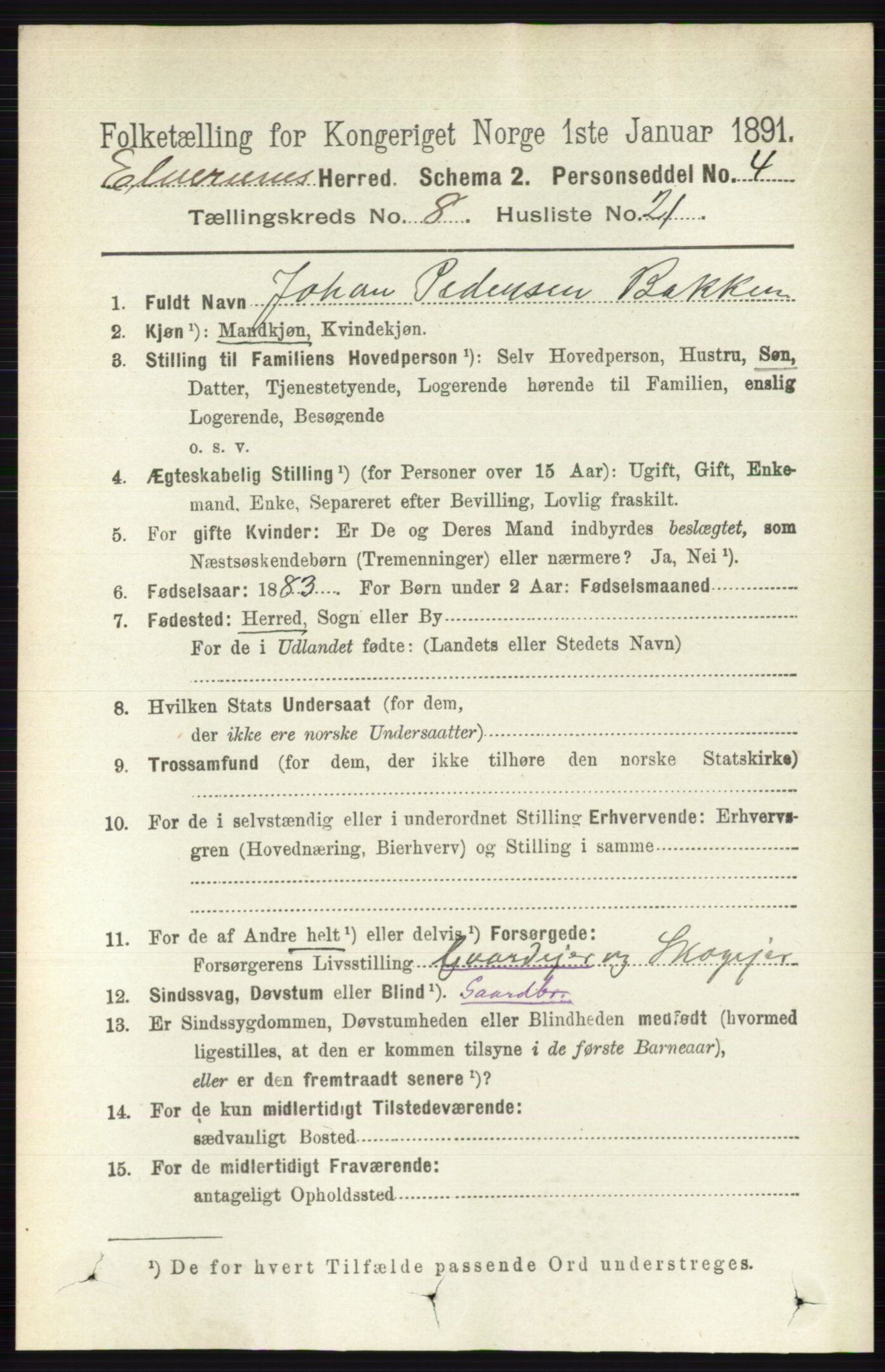 RA, 1891 census for 0427 Elverum, 1891, p. 7163