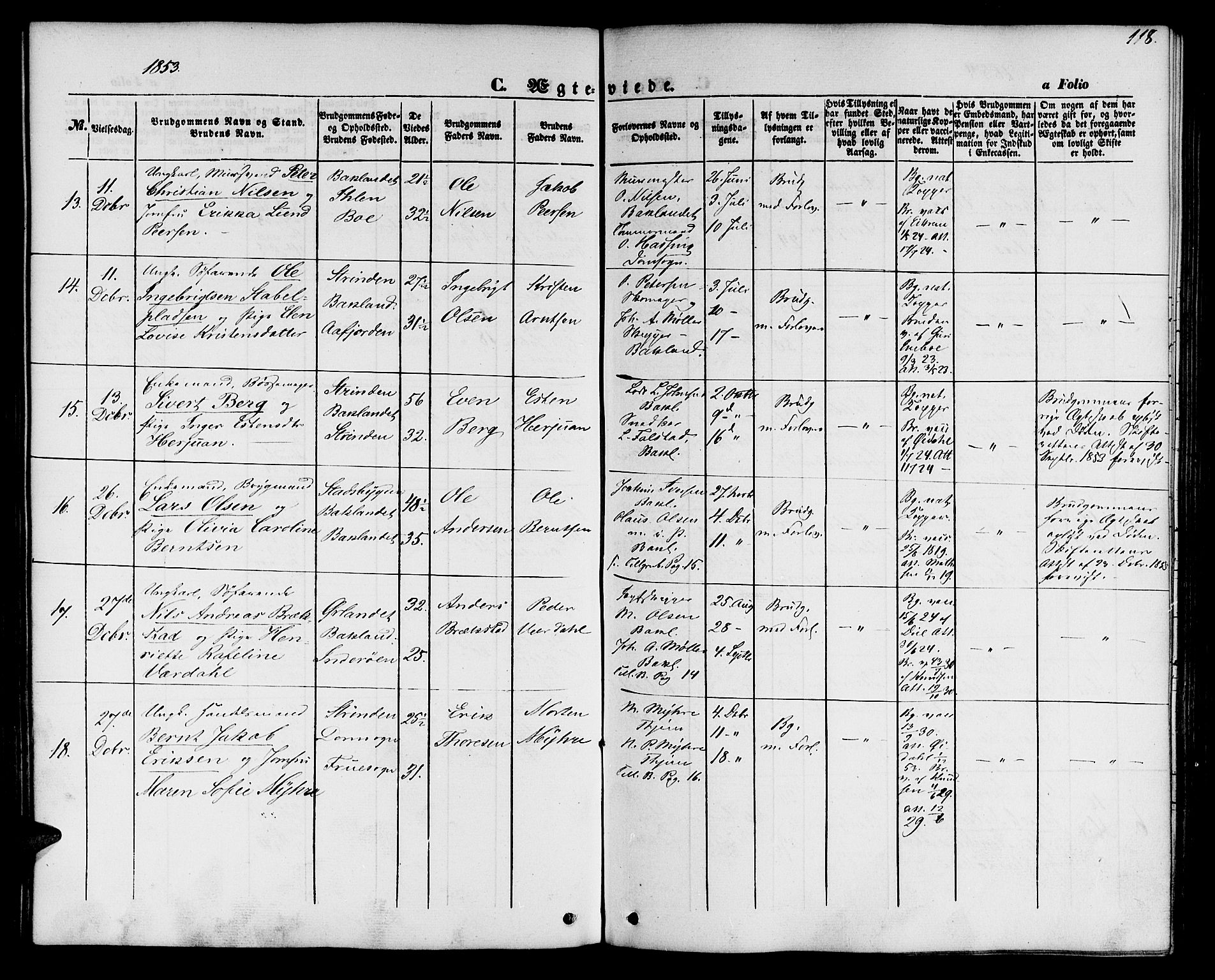 Ministerialprotokoller, klokkerbøker og fødselsregistre - Sør-Trøndelag, AV/SAT-A-1456/604/L0184: Parish register (official) no. 604A05, 1851-1860, p. 118