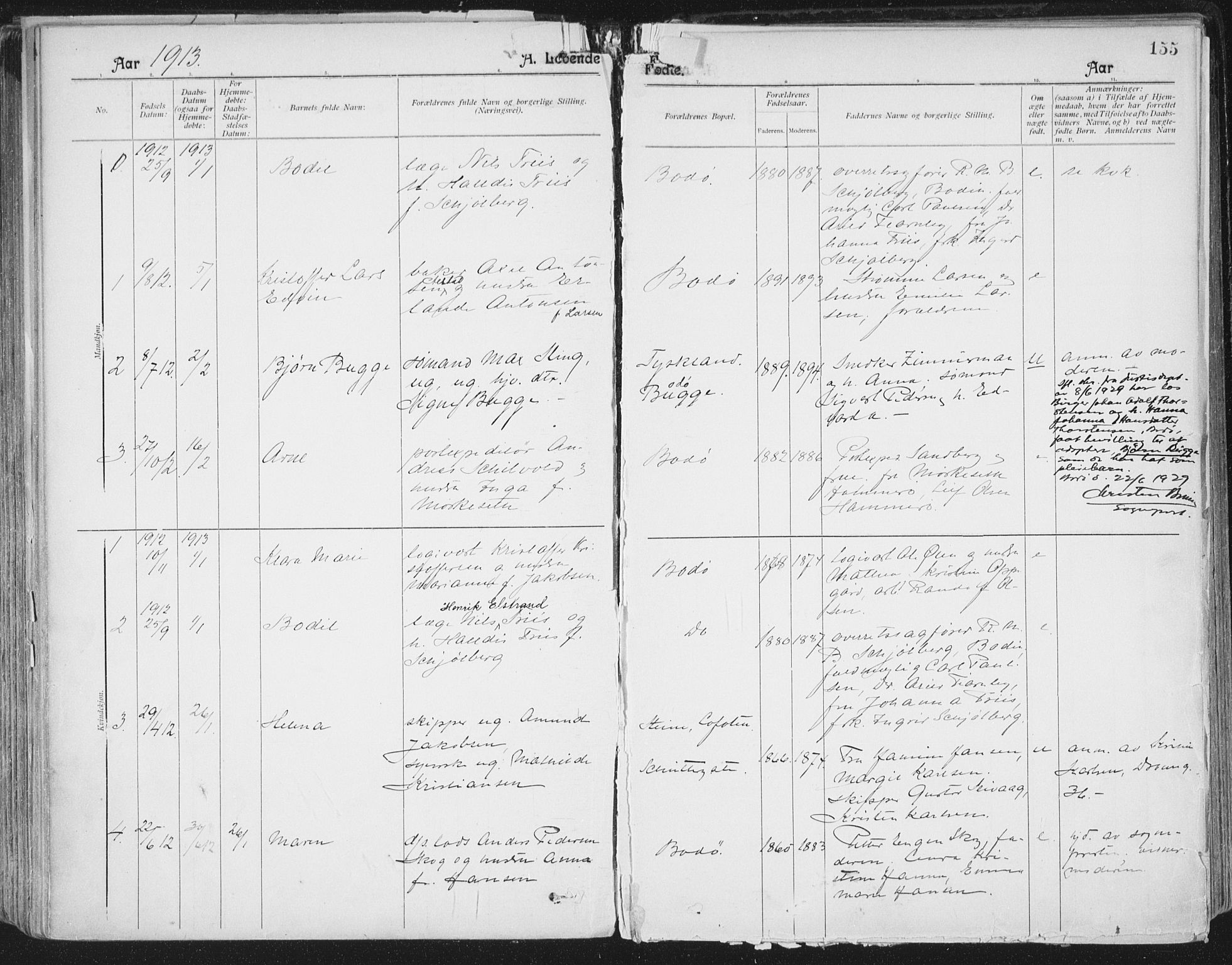 Ministerialprotokoller, klokkerbøker og fødselsregistre - Nordland, AV/SAT-A-1459/801/L0011: Parish register (official) no. 801A11, 1900-1916, p. 155