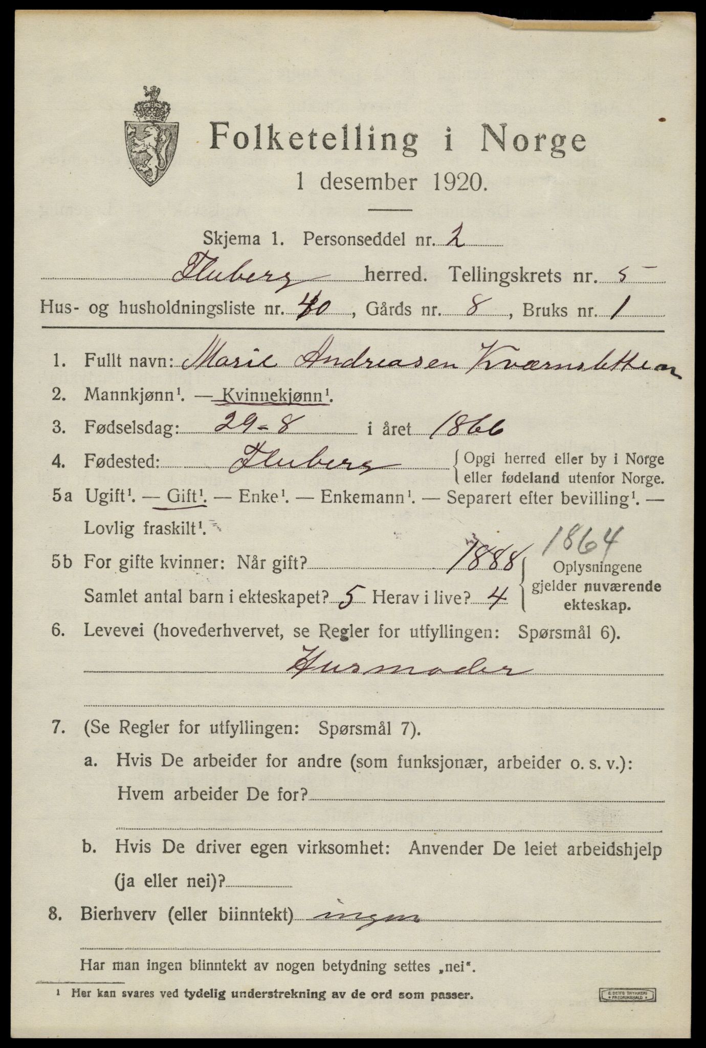 SAH, 1920 census for Fluberg, 1920, p. 4340