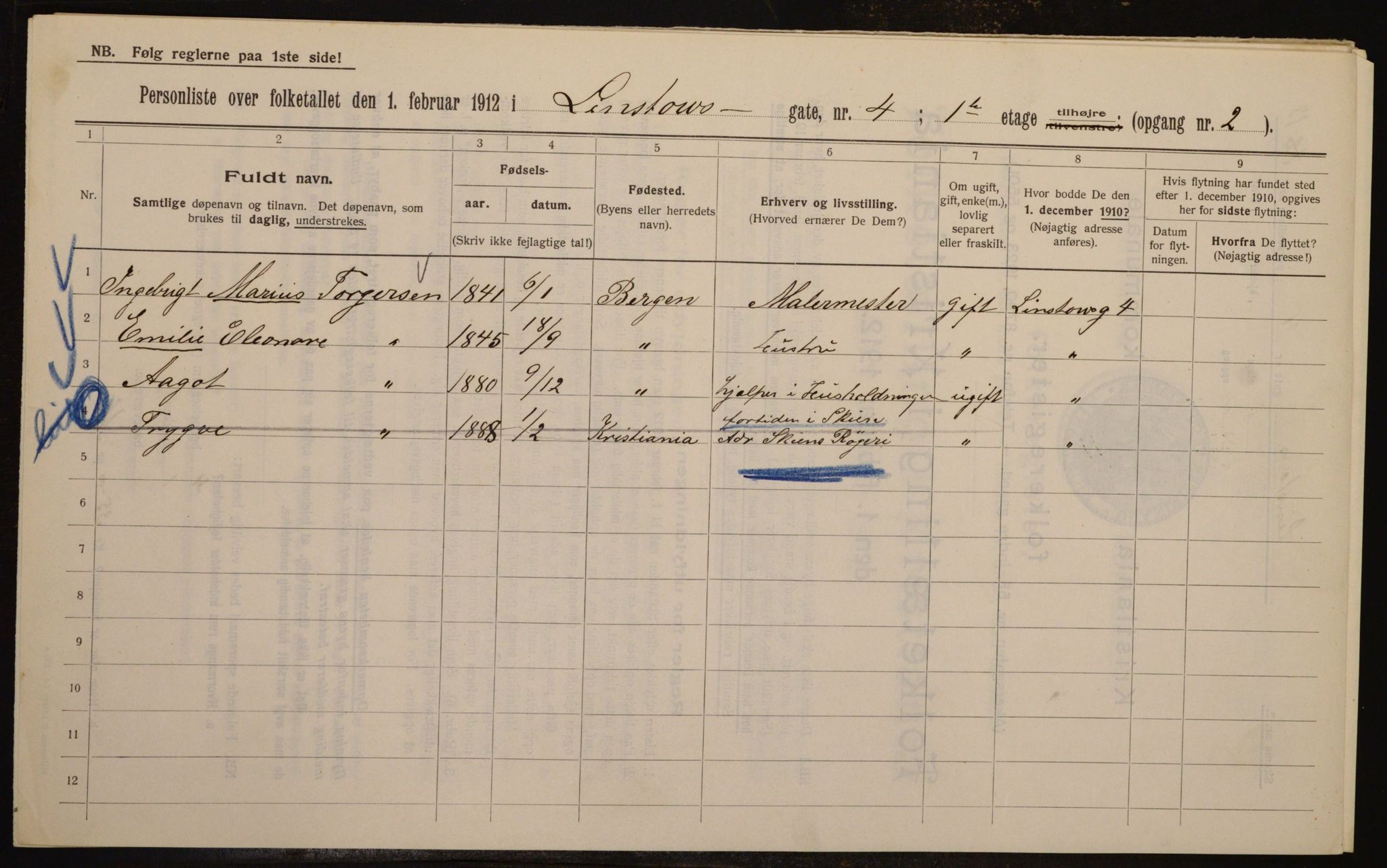 OBA, Municipal Census 1912 for Kristiania, 1912, p. 58069