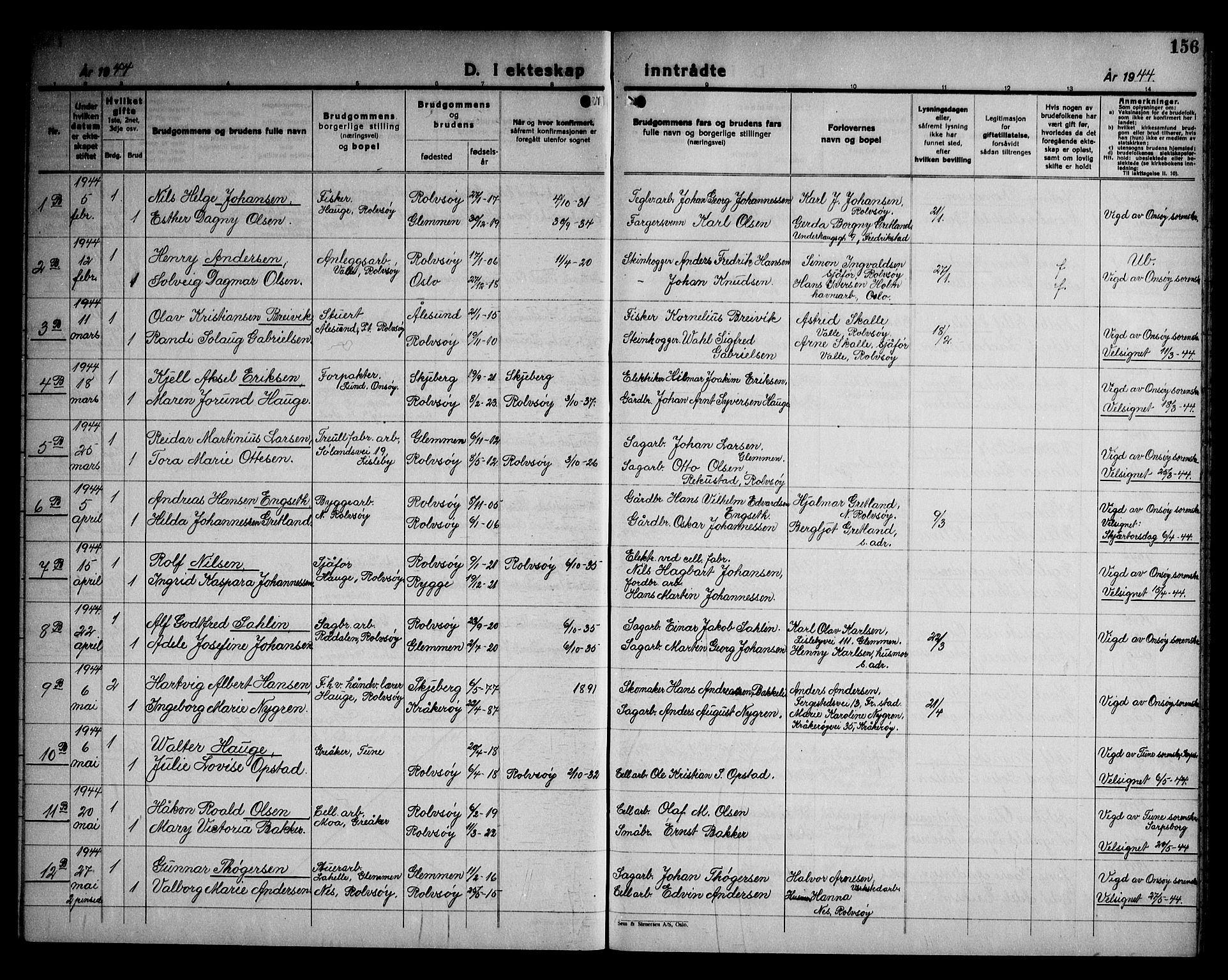 Rolvsøy prestekontor Kirkebøker, AV/SAO-A-2004/G/Ga/L0003: Parish register (copy) no. 3, 1935-1947, p. 156