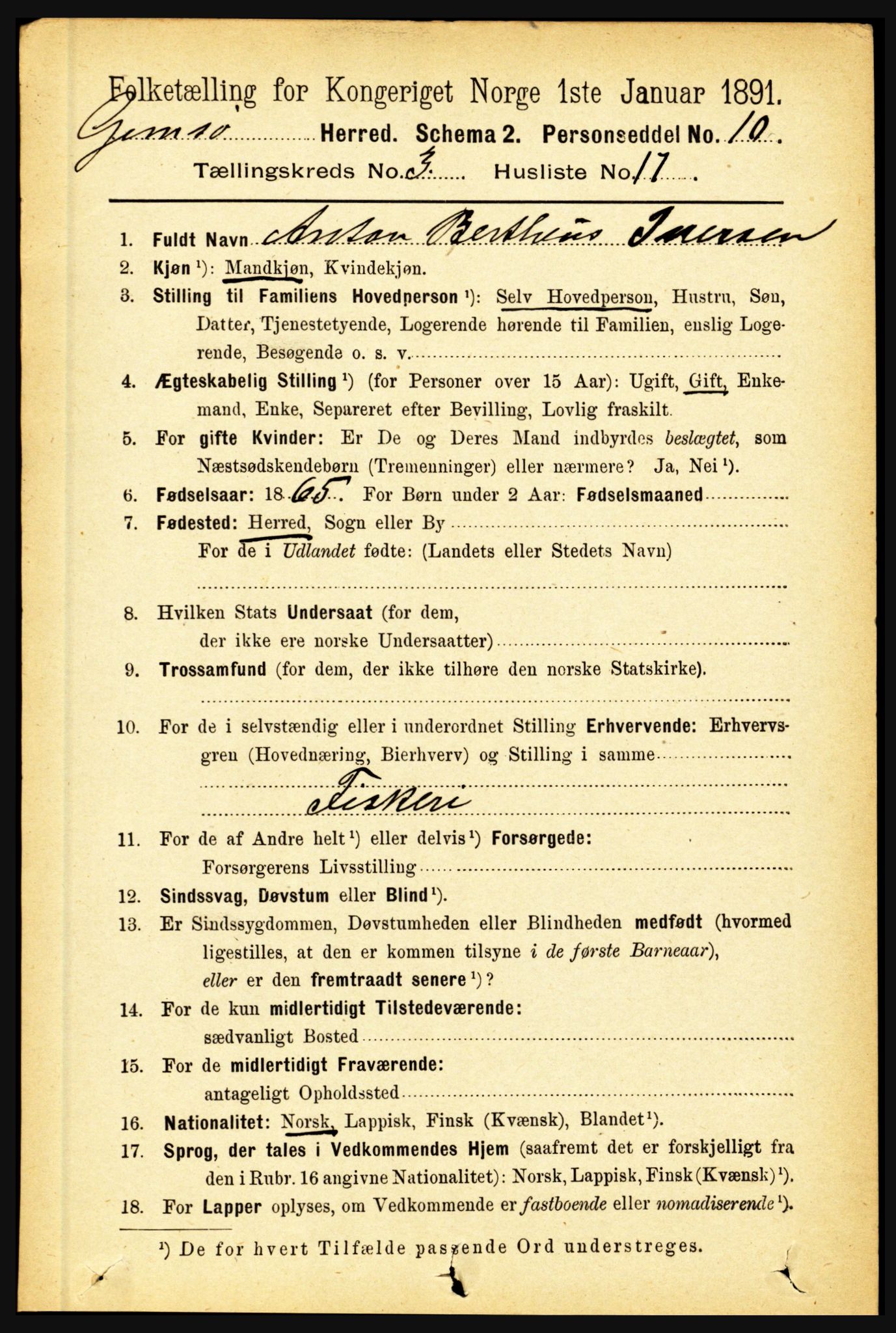 RA, 1891 census for 1864 Gimsøy, 1891, p. 601