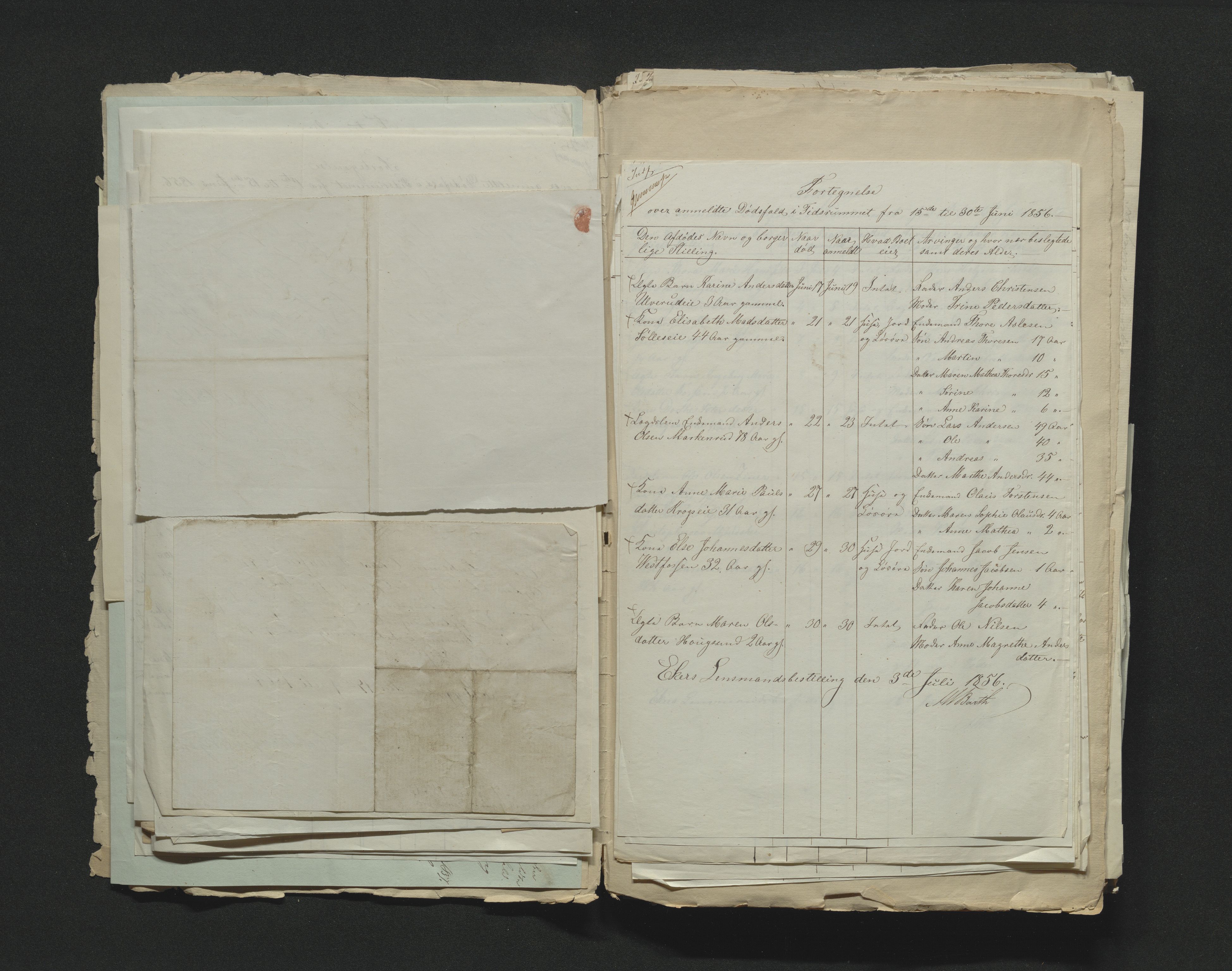 Eiker, Modum og Sigdal sorenskriveri, AV/SAKO-A-123/H/Ha/Hab/L0009: Dødsfallsmeldinger, 1854-1857, p. 285