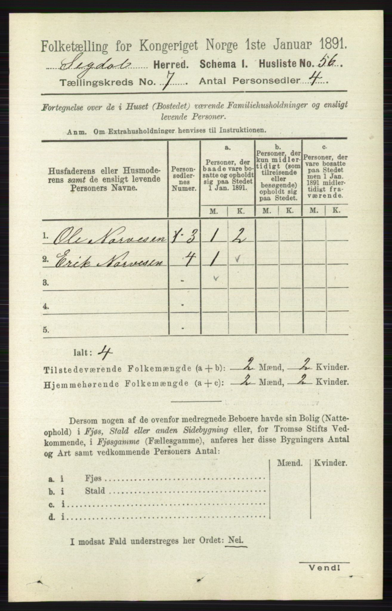 RA, 1891 census for 0621 Sigdal, 1891, p. 2705