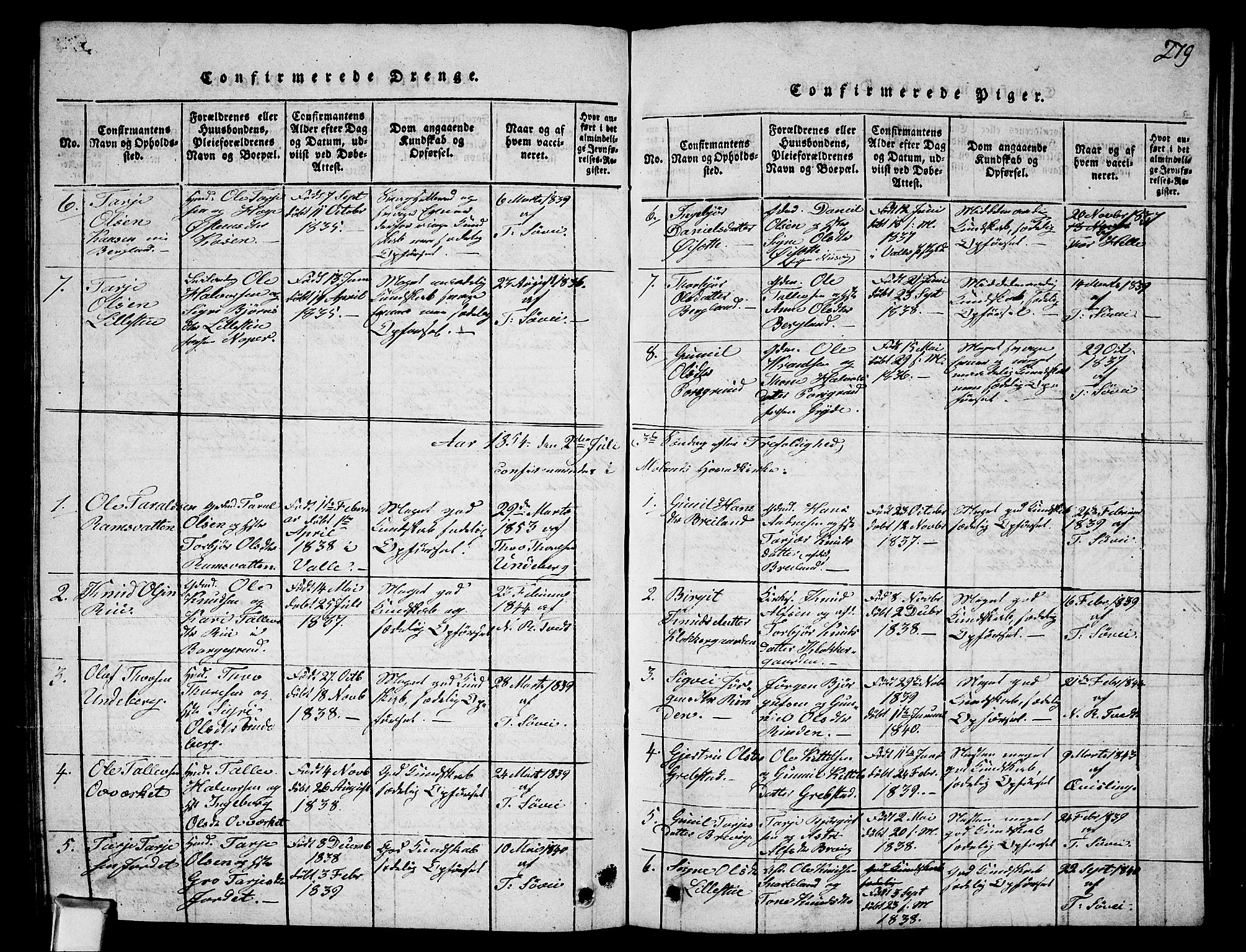 Fyresdal kirkebøker, SAKO/A-263/G/Ga/L0002: Parish register (copy) no. I 2, 1815-1857, p. 279