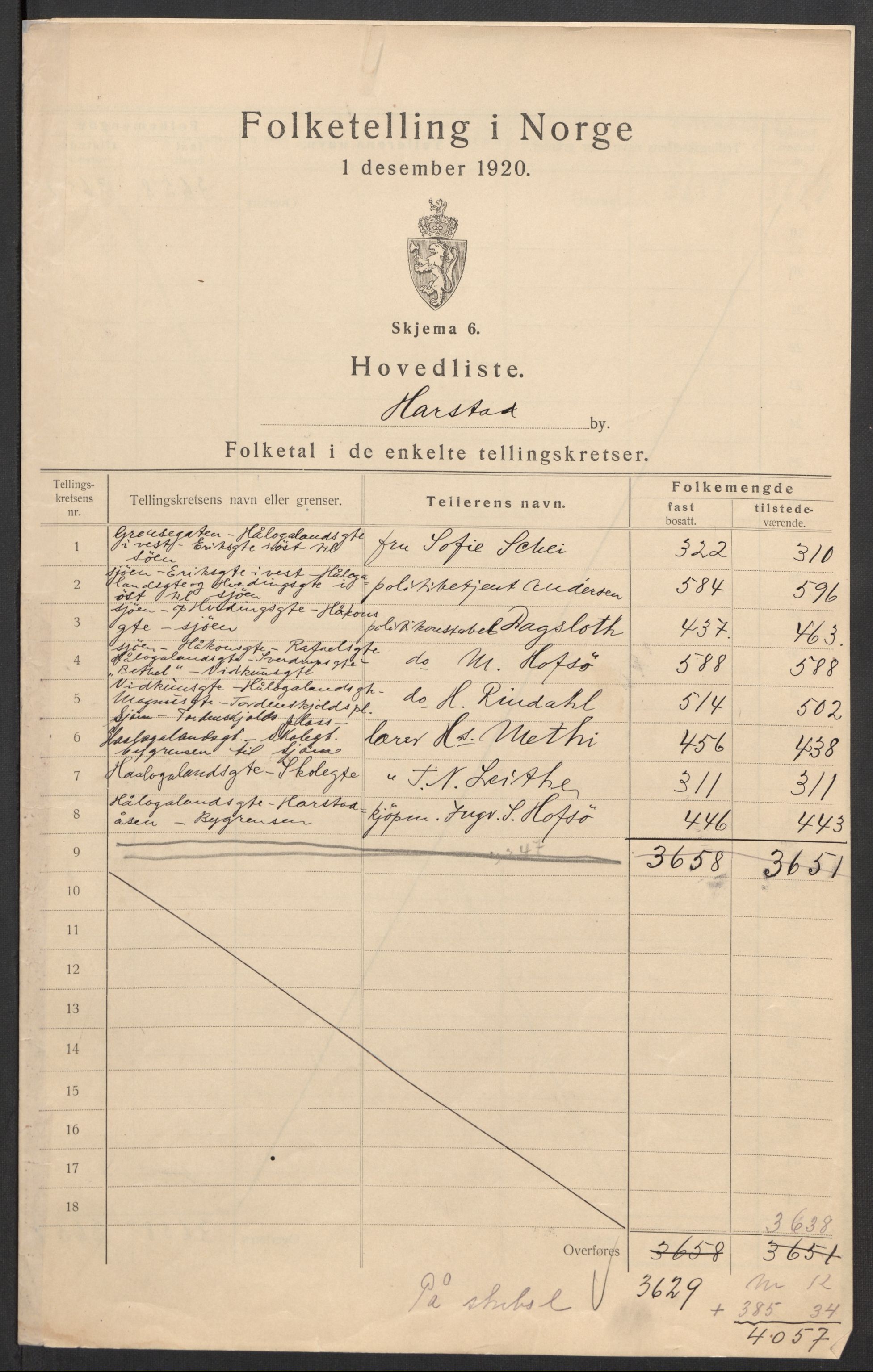SATØ, 1920 census for Harstad, 1920, p. 4