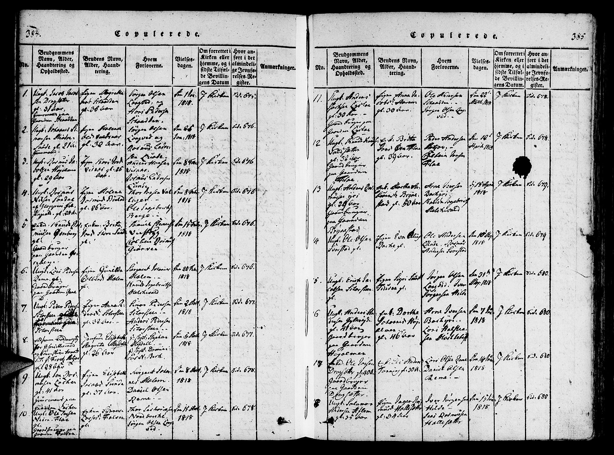 Innvik sokneprestembete, AV/SAB-A-80501: Parish register (official) no. A 2, 1816-1821, p. 384-385