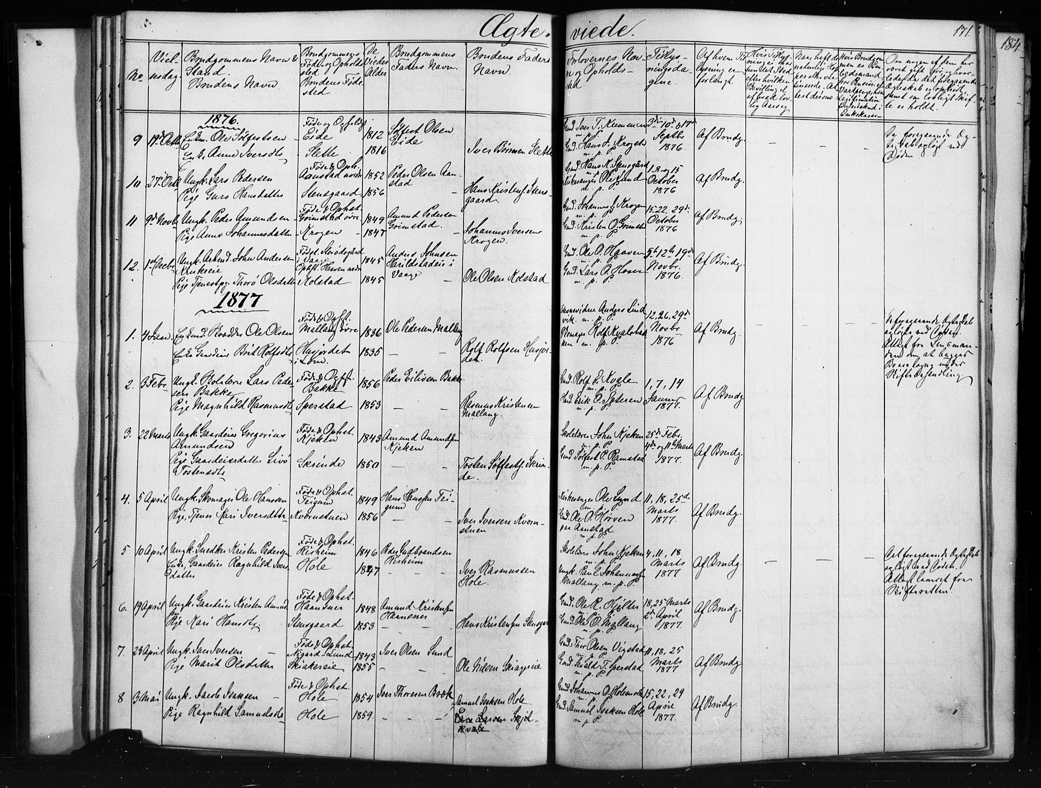 Skjåk prestekontor, SAH/PREST-072/H/Ha/Hab/L0001: Parish register (copy) no. 1, 1865-1893, p. 171