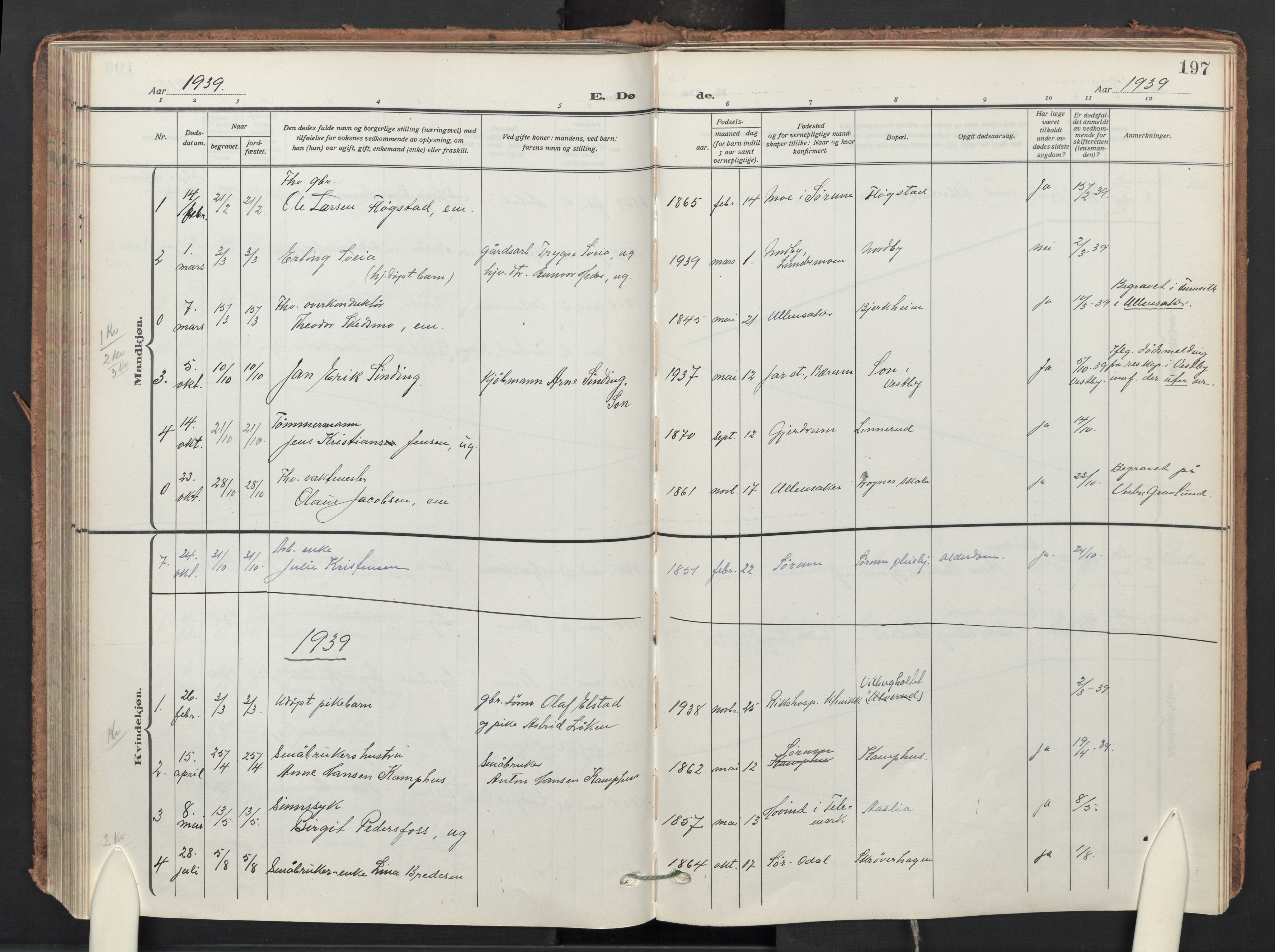 Sørum prestekontor Kirkebøker, AV/SAO-A-10303/F/Fb/L0002: Parish register (official) no. II 2, 1915-1954, p. 197