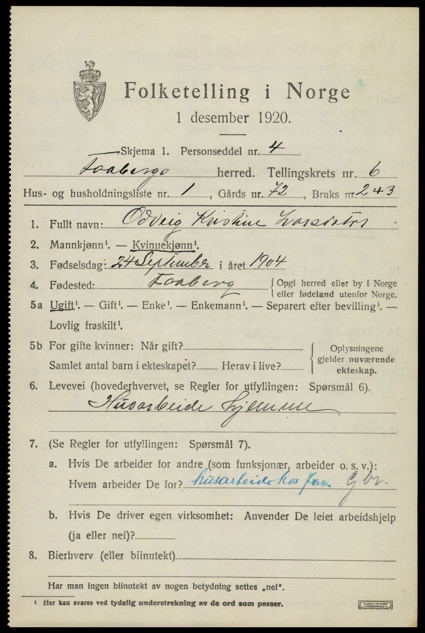 SAH, 1920 census for Fåberg, 1920, p. 7348