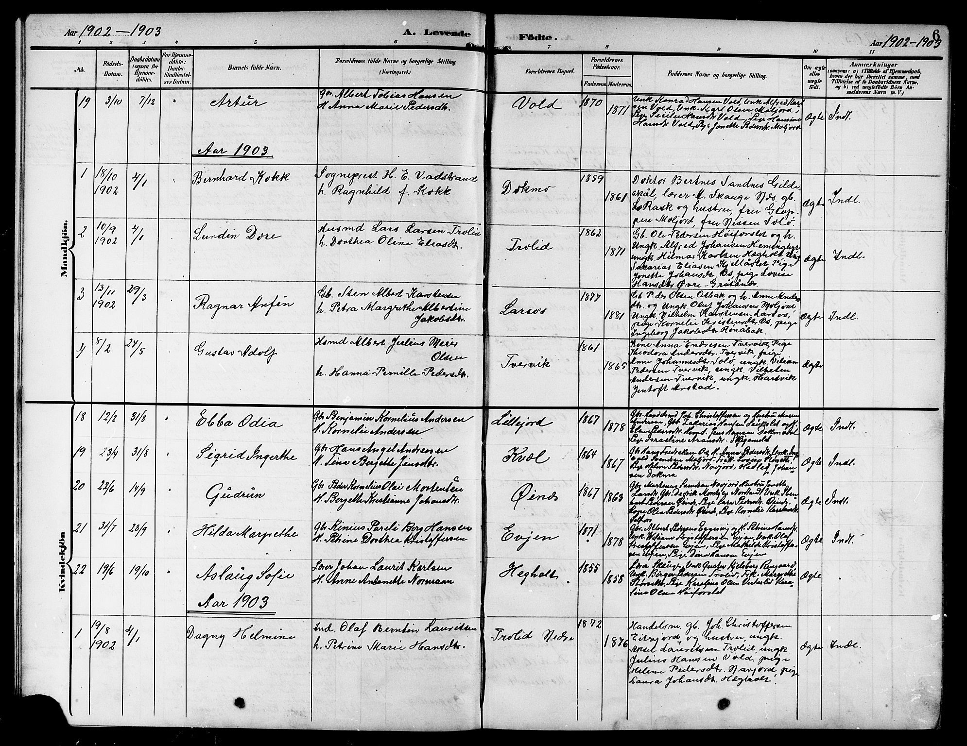 Ministerialprotokoller, klokkerbøker og fødselsregistre - Nordland, SAT/A-1459/846/L0655: Parish register (copy) no. 846C05, 1902-1916, p. 6