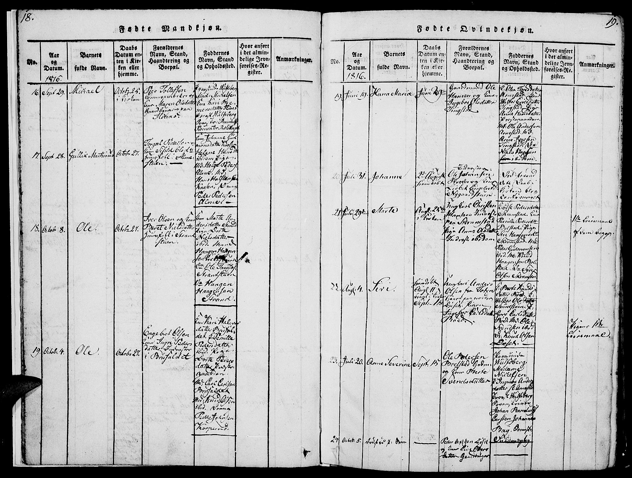 Åmot prestekontor, Hedmark, AV/SAH-PREST-056/H/Ha/Hab/L0001: Parish register (copy) no. 1, 1815-1847, p. 18-19