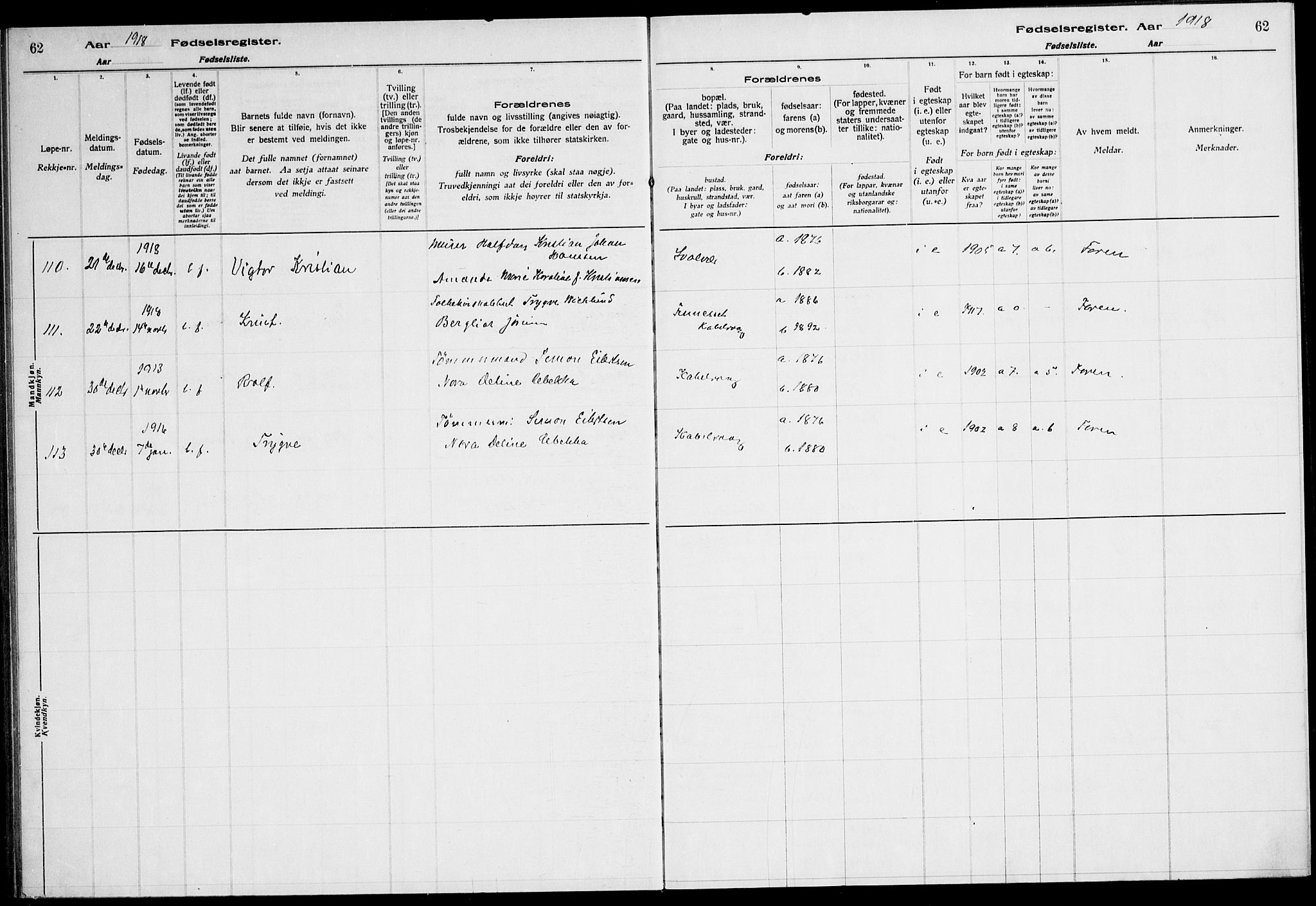 Ministerialprotokoller, klokkerbøker og fødselsregistre - Nordland, AV/SAT-A-1459/874/L1089: Birth register no. 874.II.4.1, 1916-1926, p. 62