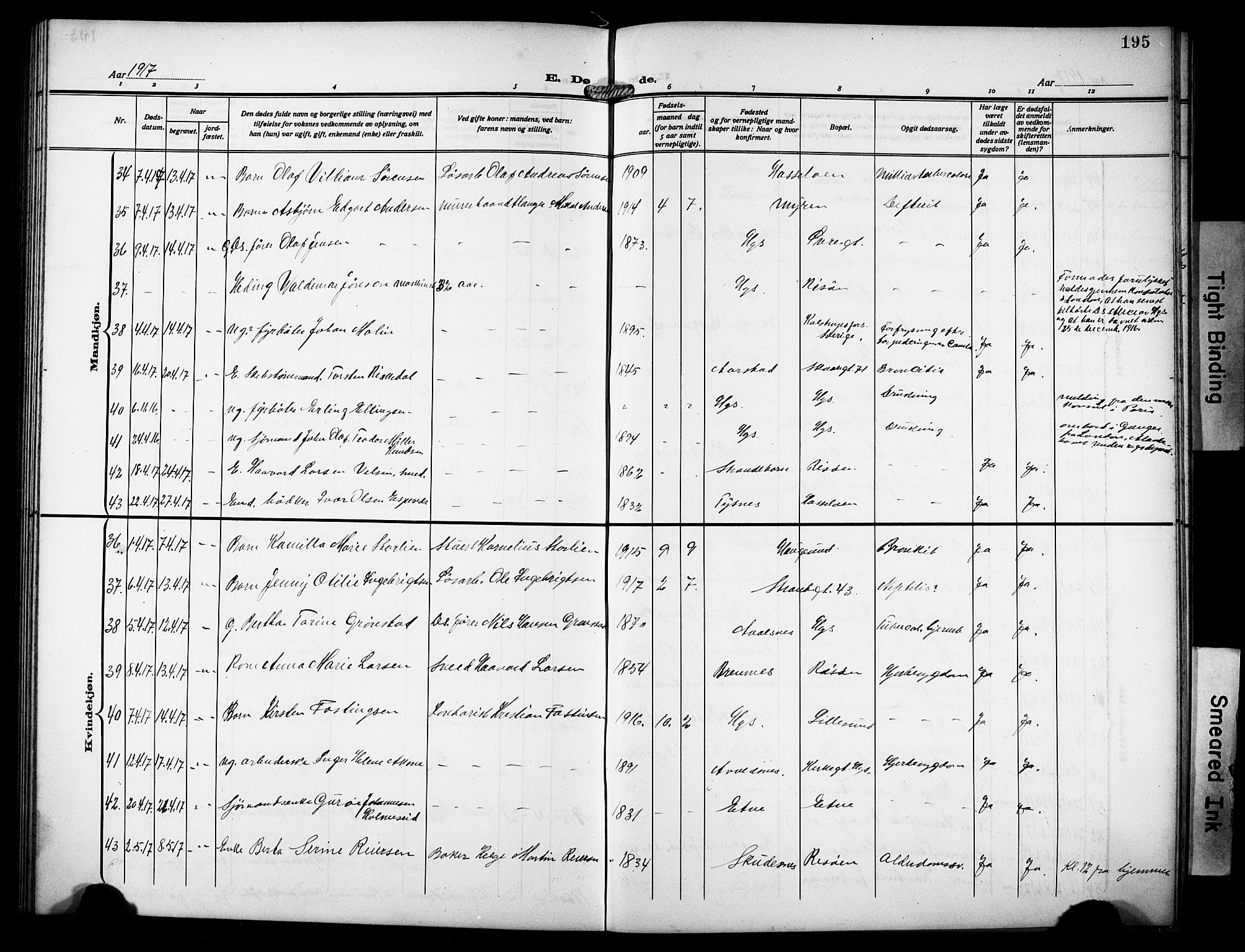 Haugesund sokneprestkontor, AV/SAST-A -101863/H/Ha/Hab/L0008: Parish register (copy) no. B 8, 1909-1921, p. 195