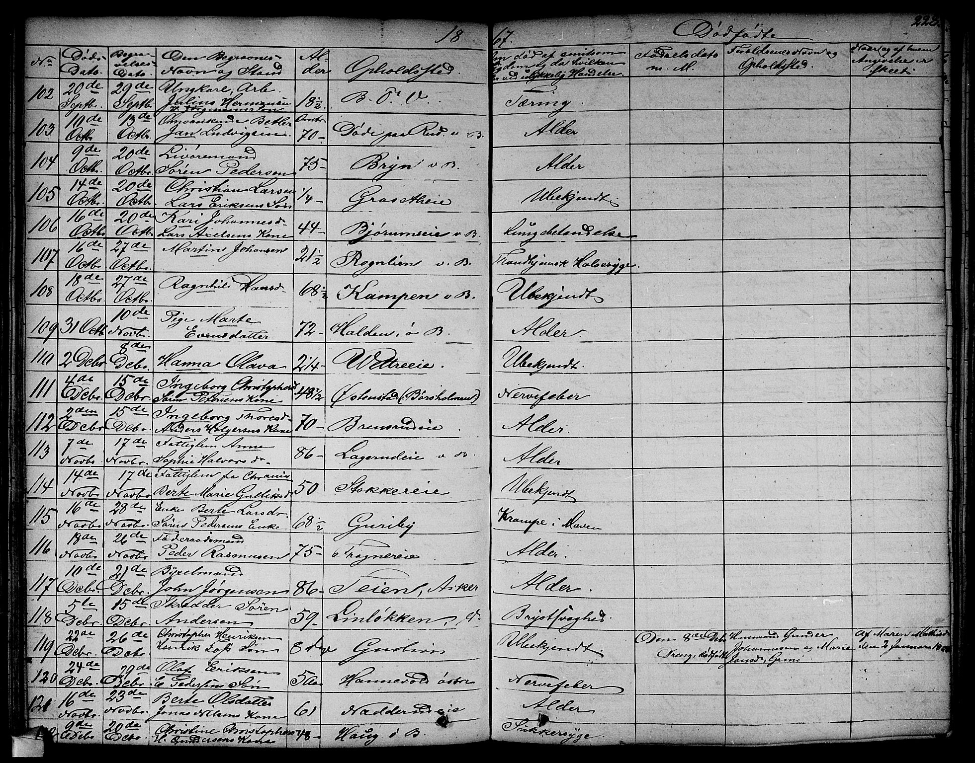 Asker prestekontor Kirkebøker, SAO/A-10256a/F/Fa/L0011: Parish register (official) no. I 11, 1825-1878, p. 228