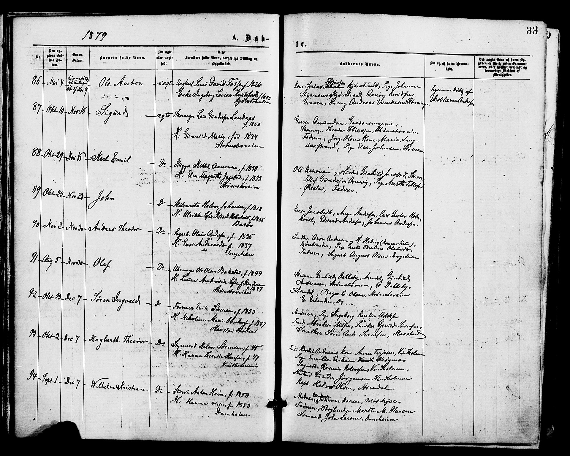 Barbu sokneprestkontor, AV/SAK-1111-0003/F/Fa/L0001: Parish register (official) no. A 1 /1, 1878-1883, p. 33